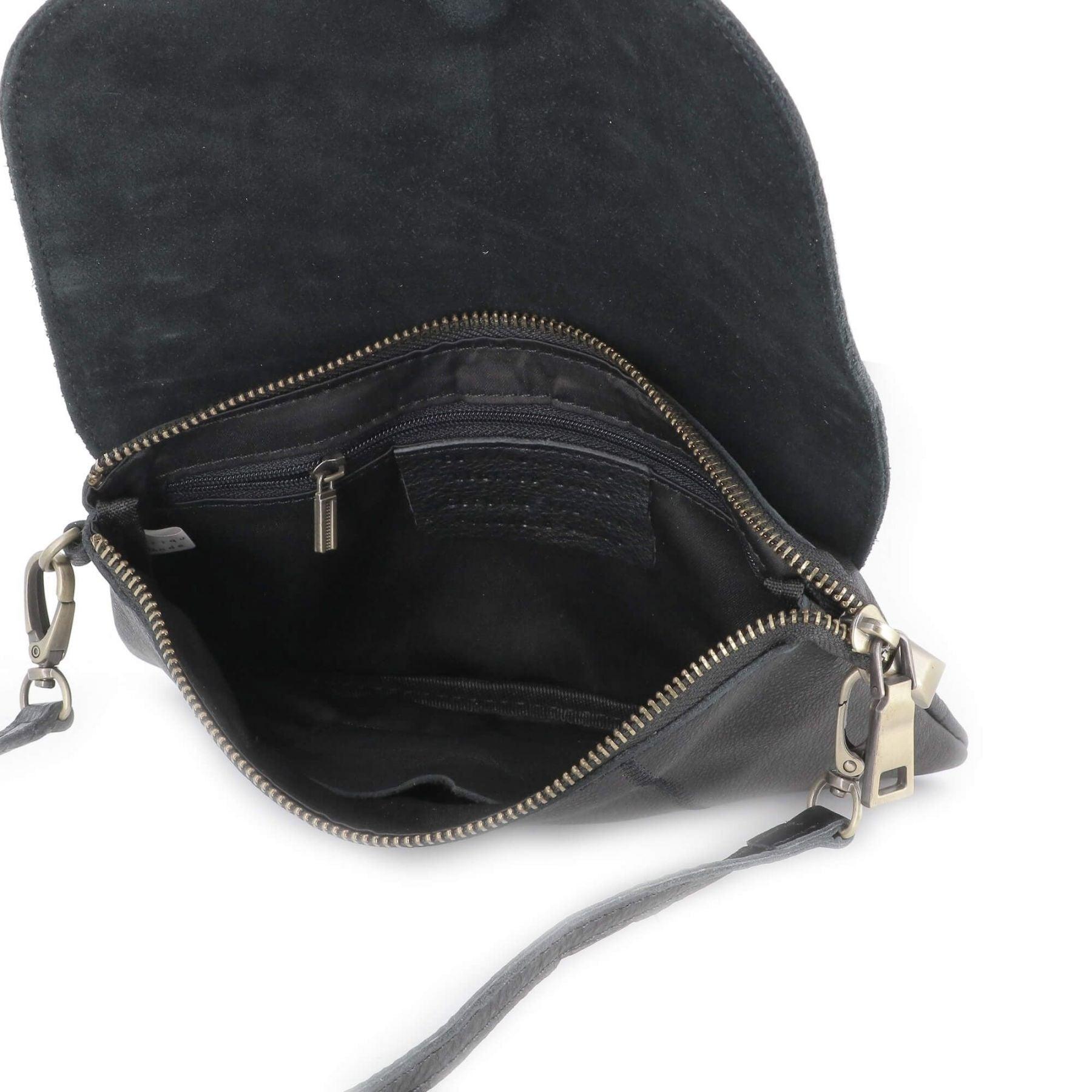 Made in Italy mini sac pochette bandoulière femme cuir véritable Noir