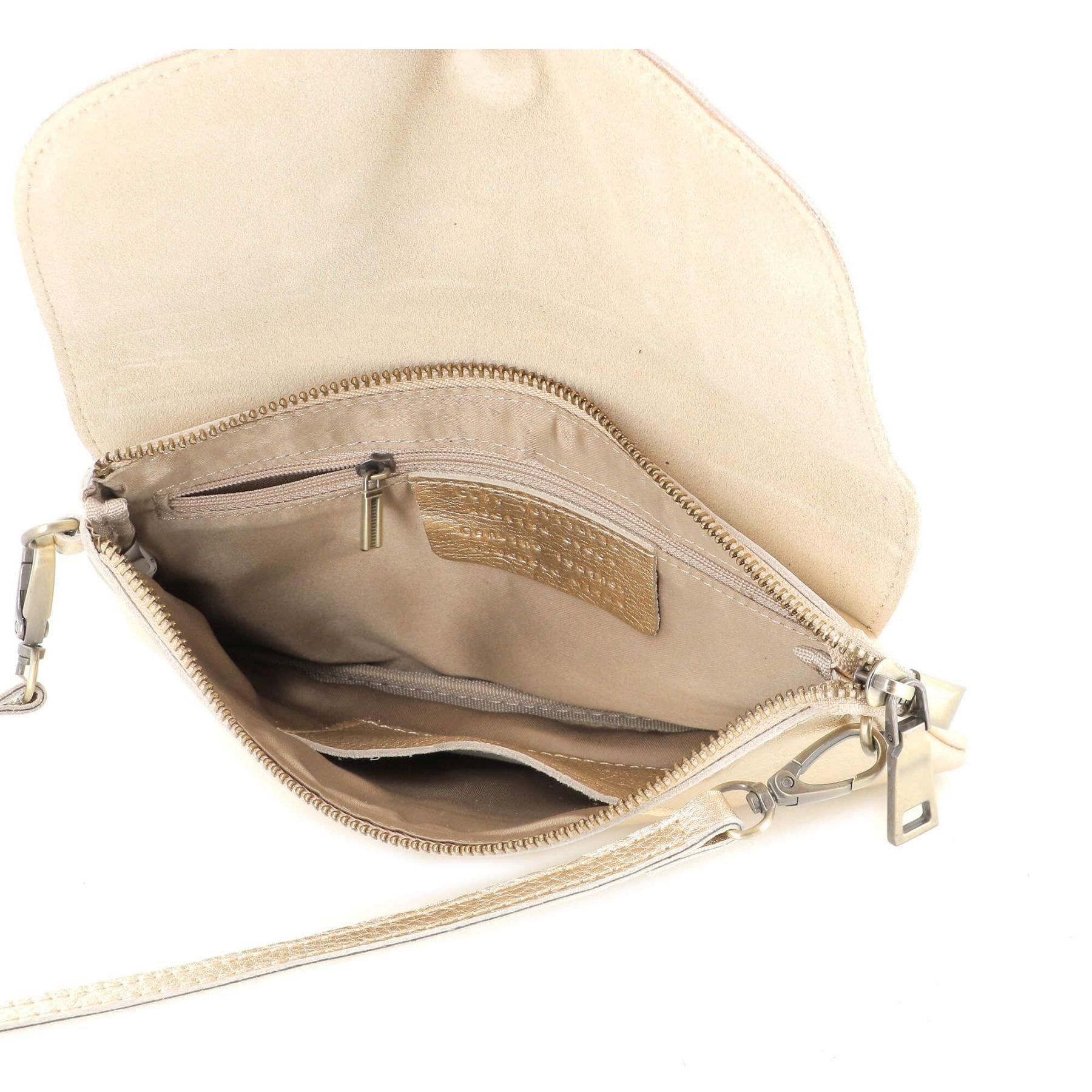 Made in Italy mini sac pochette bandoulière femme cuir véritable Or