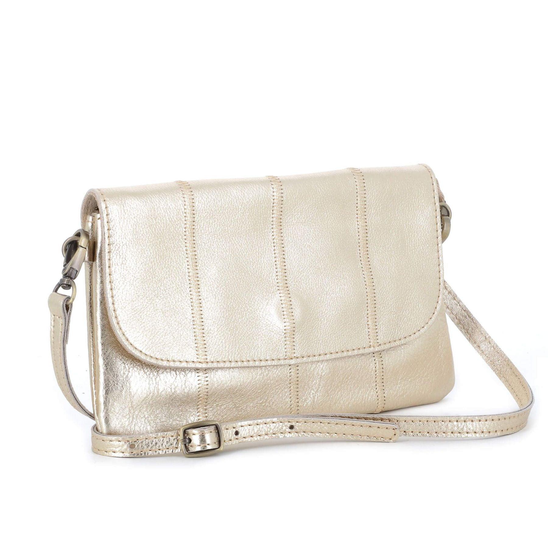 Made in Italy mini sac pochette bandoulière femme cuir véritable Or