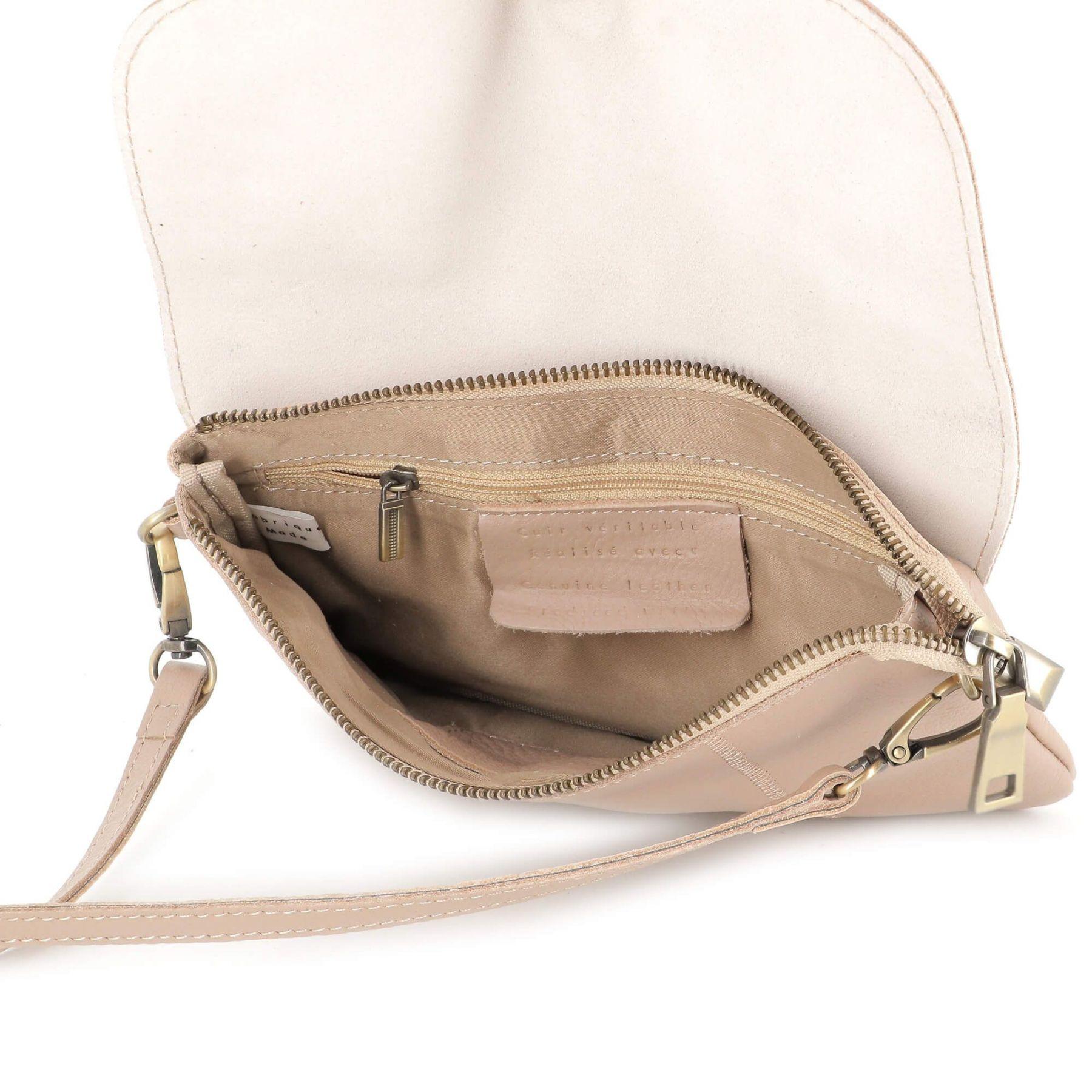 Made in Italy mini sac pochette bandoulière femme cuir véritable Sable