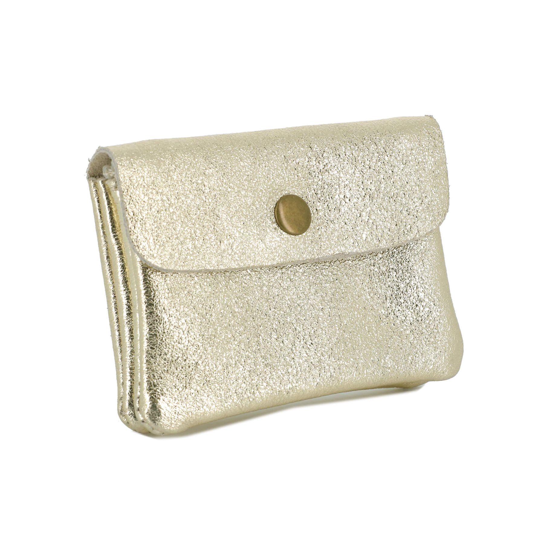 Made in Italy Petit Porte-Monnaie Cartes Cuir Irisé Femme Format Court Or