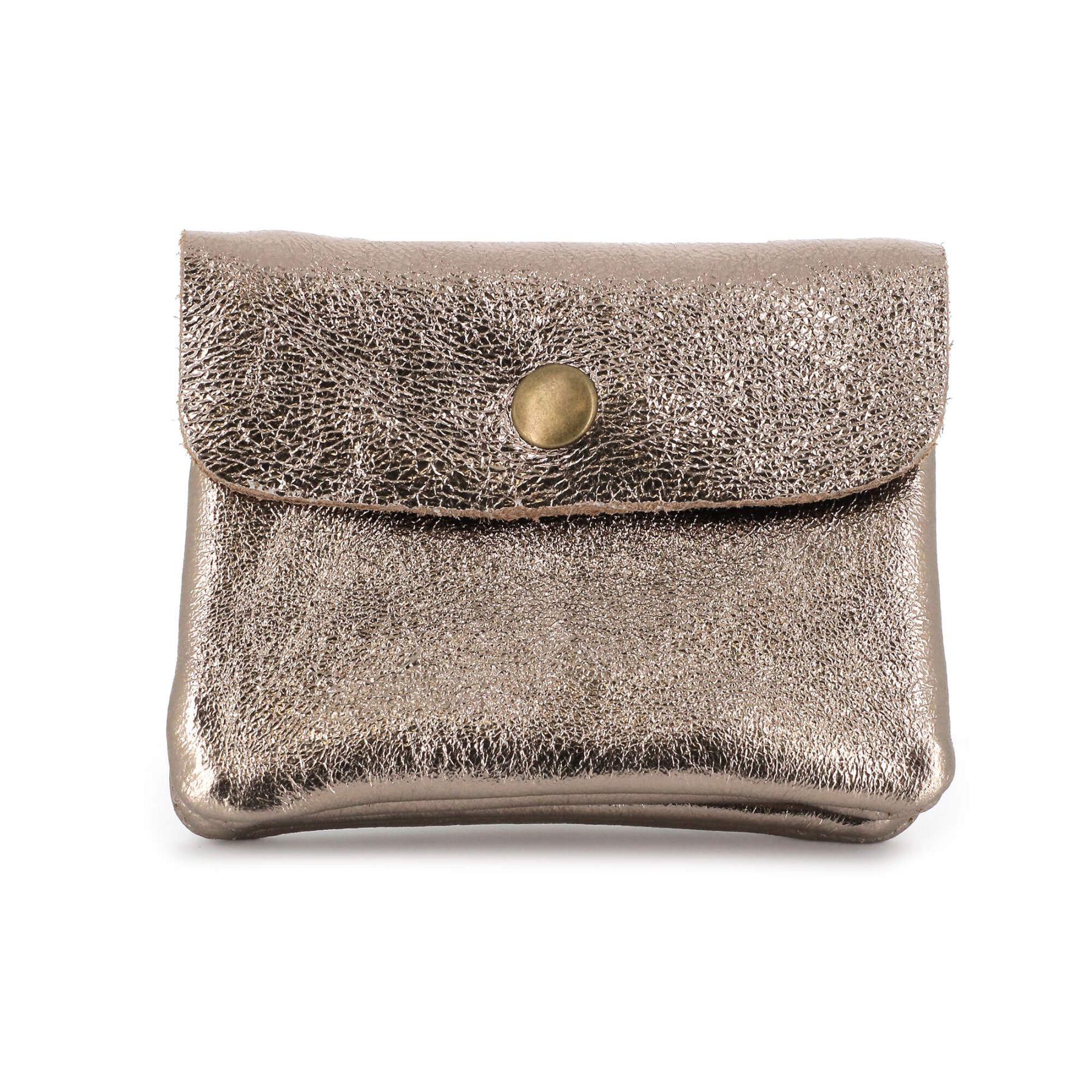 Made in Italy Petit Porte-Monnaie Cartes Cuir Irisé Femme Format Court Or