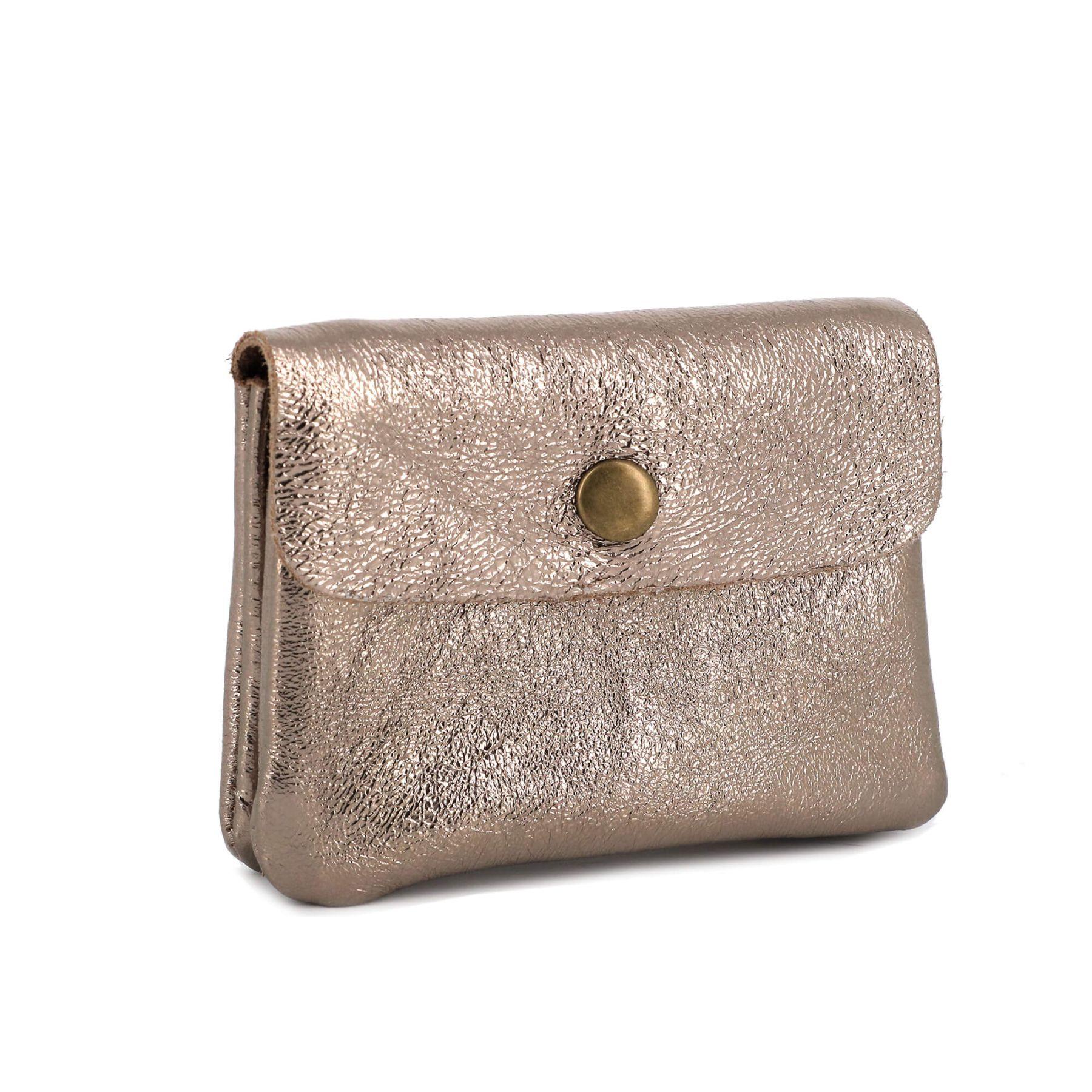 Made in Italy Petit Porte-Monnaie Cartes Cuir Irisé Femme Format Court Or