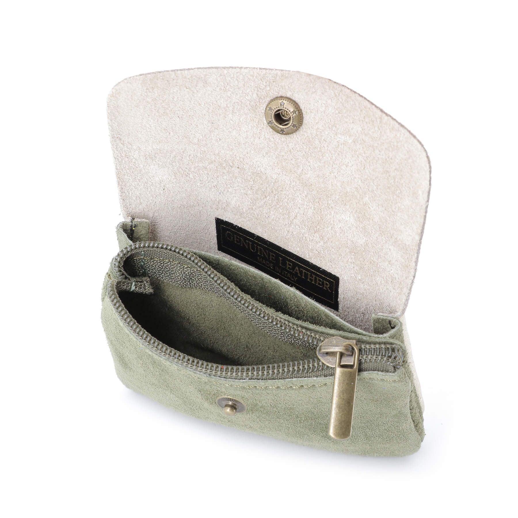 Made in Italy Petit Porte-Monnaie Cartes Cuir Véritable Suède Irisé A 2 Tons Femme Taupe