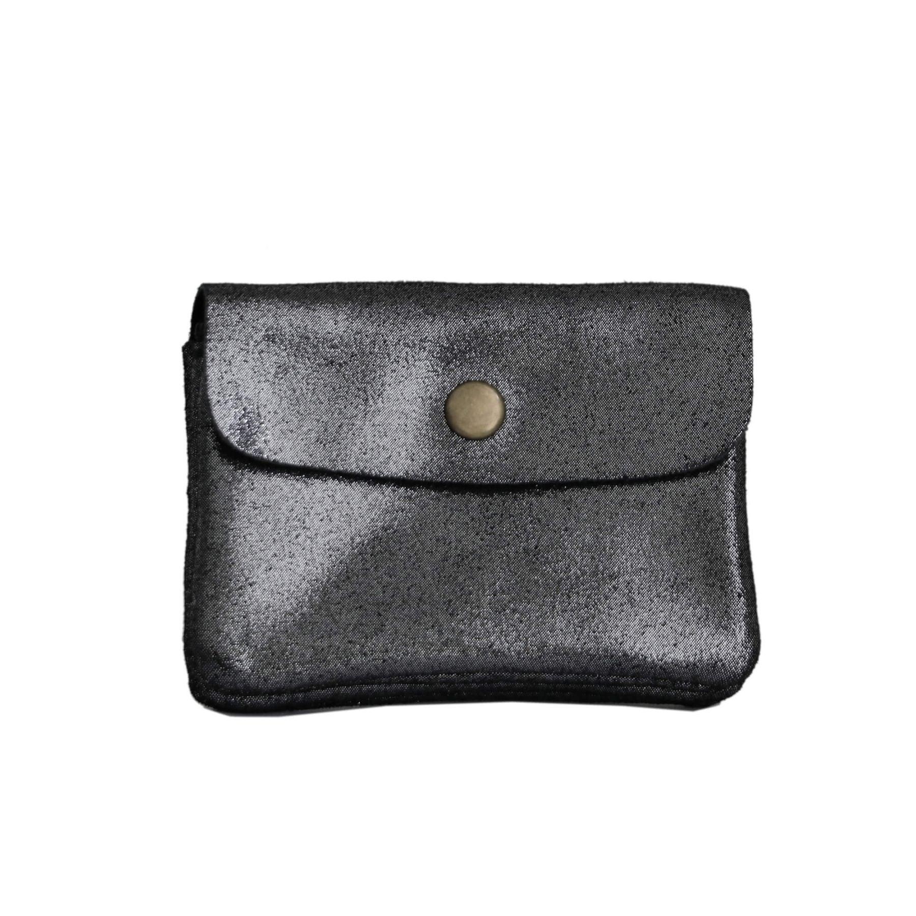 Made in Italy Petit Porte-Monnaie Cartes Format Court en Cuir Daim Irisé pour Femme Noir