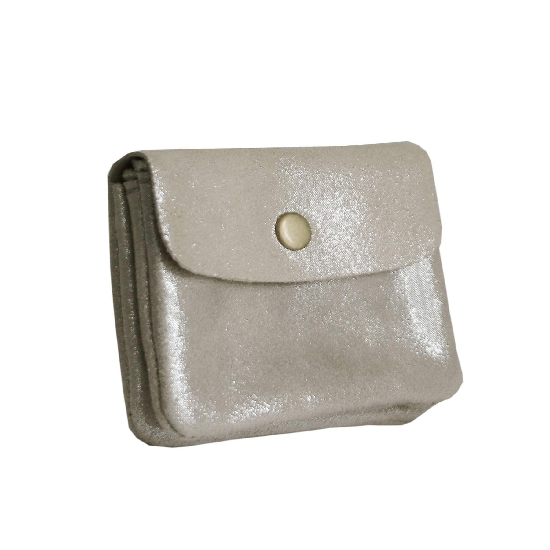 Made in Italy Petit Porte-Monnaie Cartes Format Court en Cuir Daim Irisé pour Femme Bleu Marine