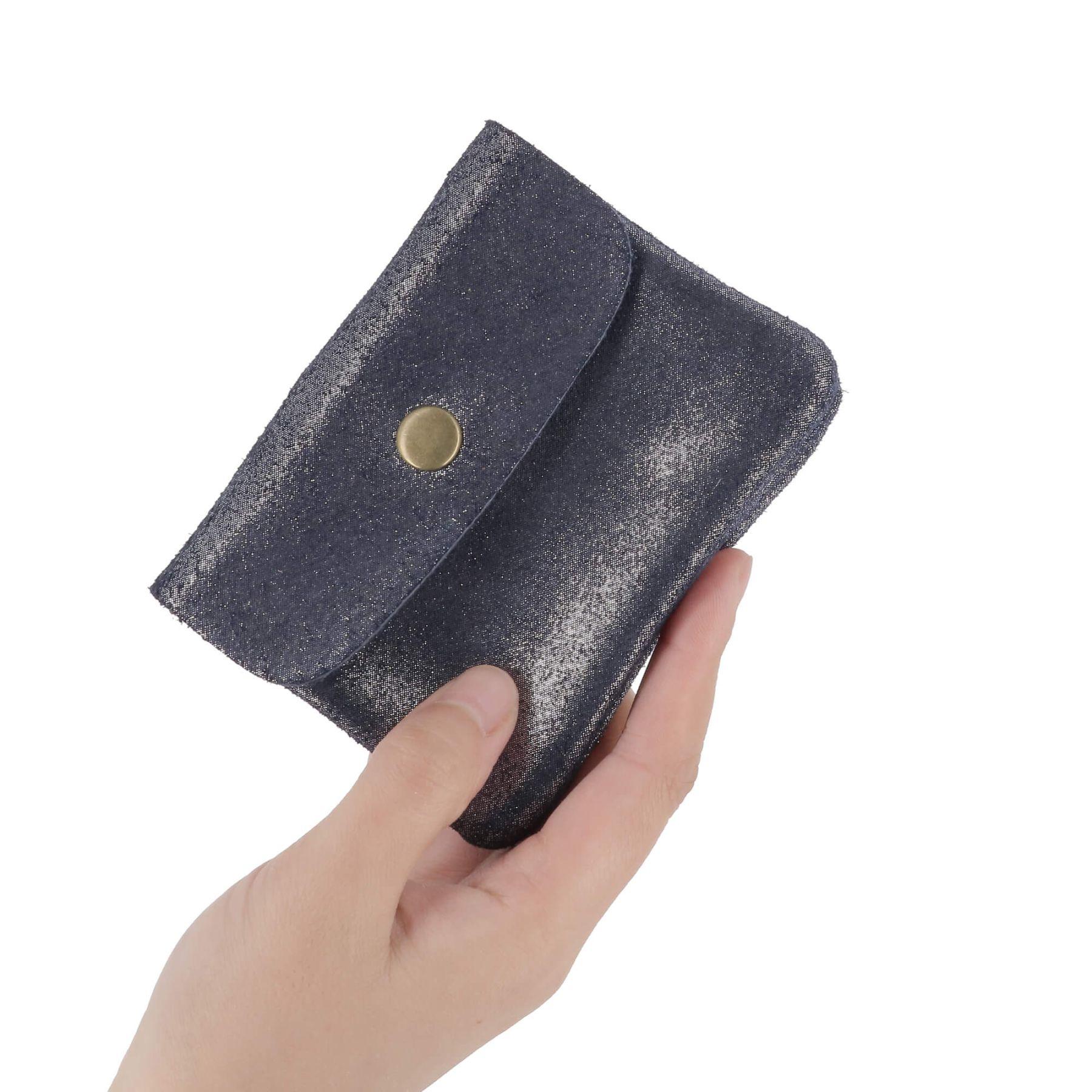 Made in Italy Petit Porte-Monnaie Cartes Format Court en Cuir Daim Irisé pour Femme Bleu Marine