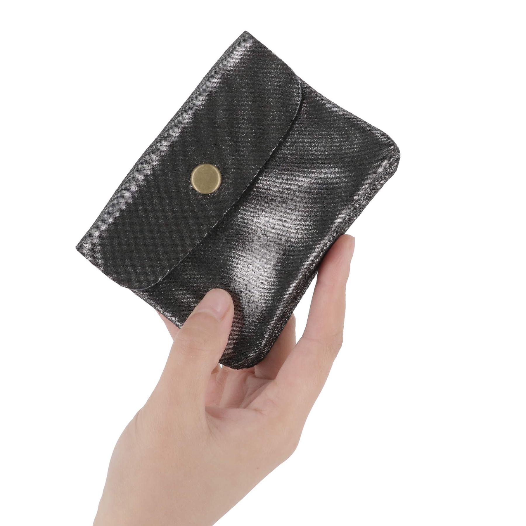 Made in Italy Petit Porte-Monnaie Cartes Format Court en Cuir Daim Irisé pour Femme Noir