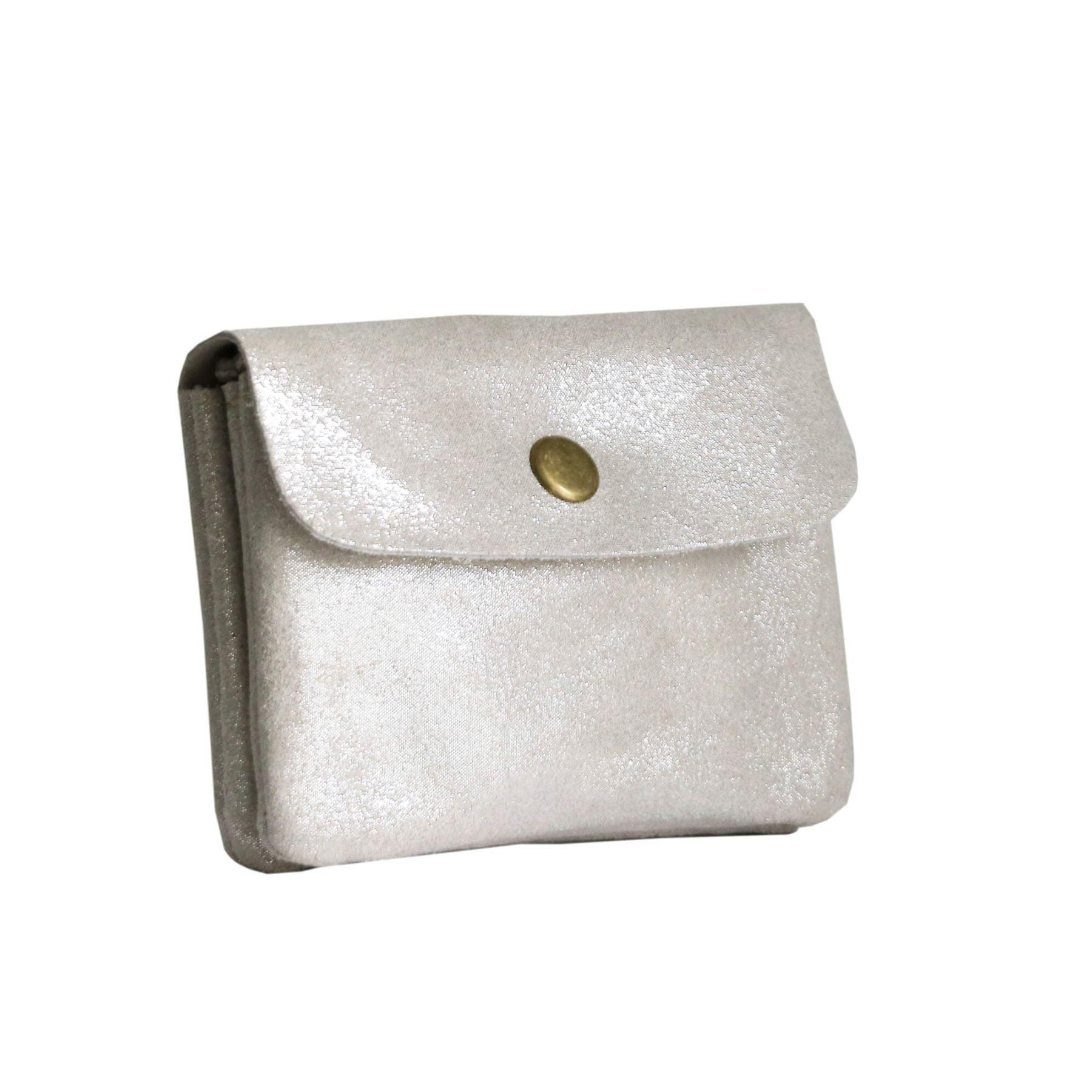 Made in Italy Petit Porte-Monnaie Cartes Format Court en Cuir Daim Irisé pour Femme Beige