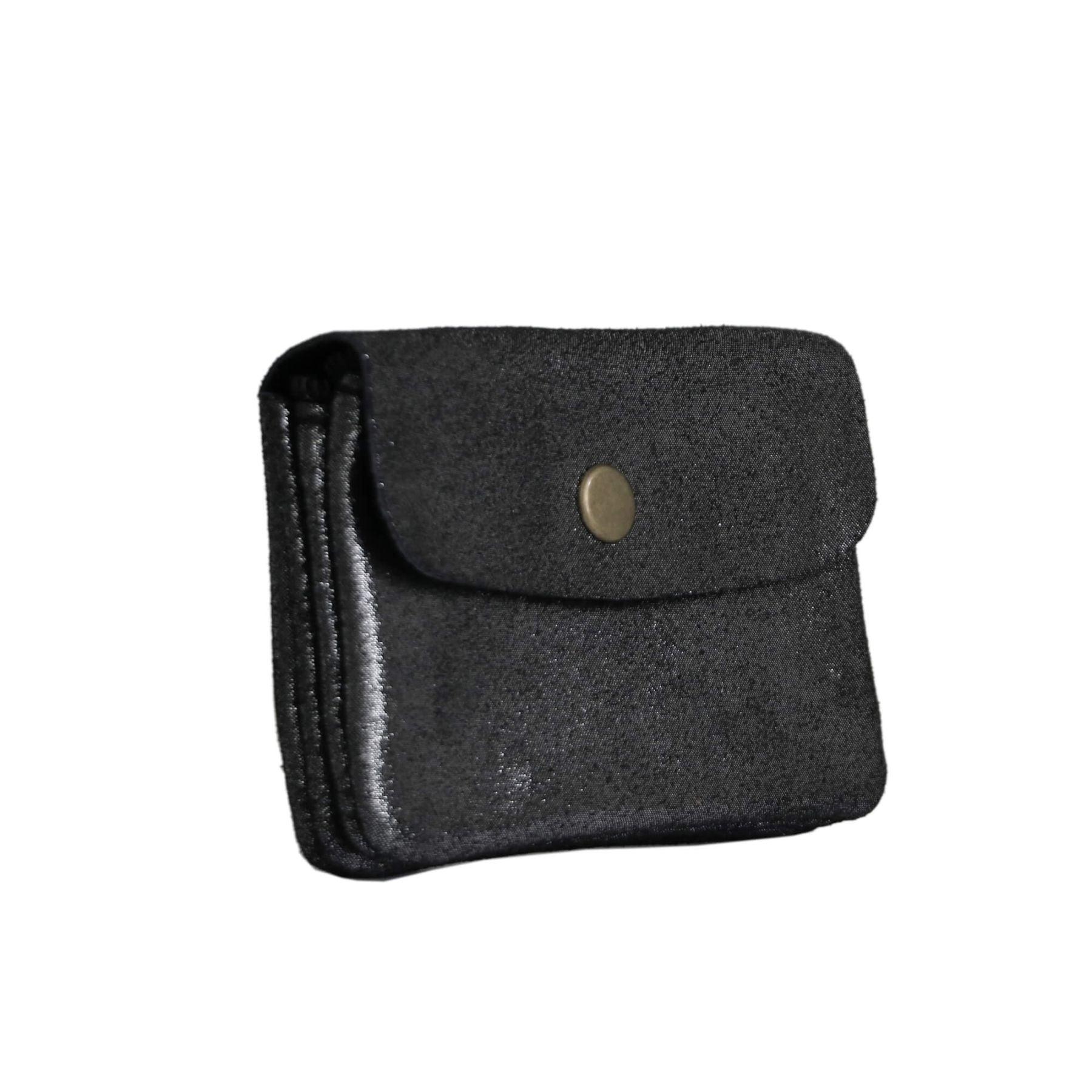 Made in Italy Petit Porte-Monnaie Cartes Format Court en Cuir Daim Irisé pour Femme Noir