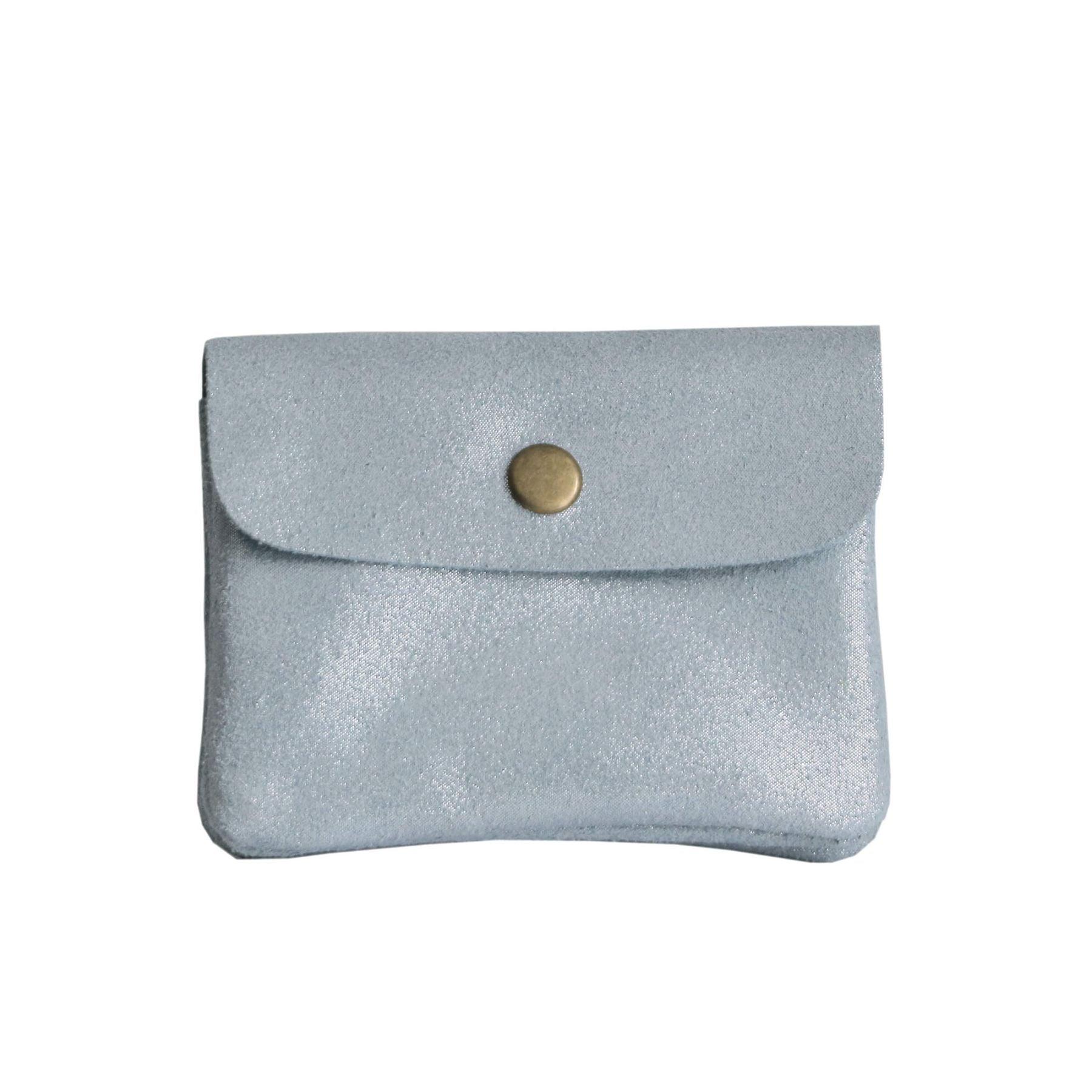 Made in Italy Petit Porte-Monnaie Cartes Format Court en Cuir Daim Irisé pour Femme Bleu Marine