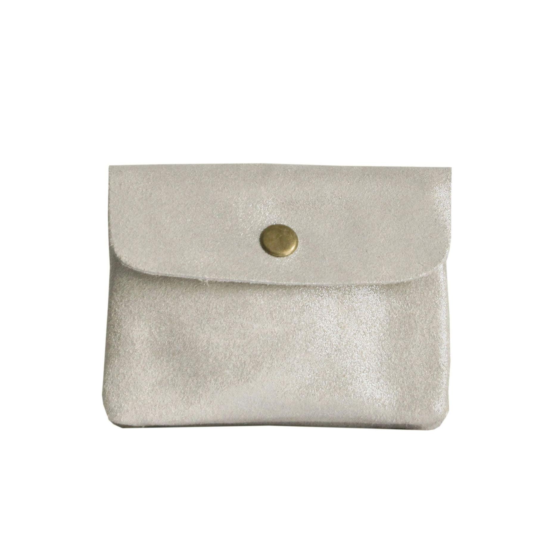 Made in Italy Petit Porte-Monnaie Cartes Format Court en Cuir Daim Irisé pour Femme Beige