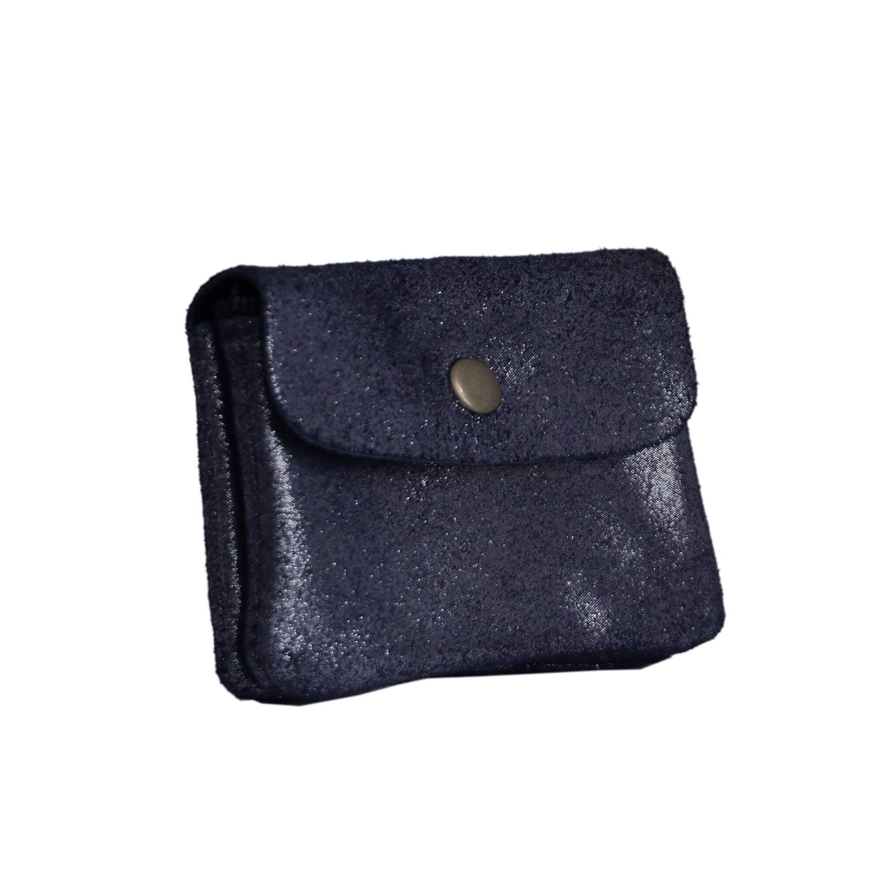 Made in Italy Petit Porte-Monnaie Cartes Format Court en Cuir Daim Irisé pour Femme Bleu Marine