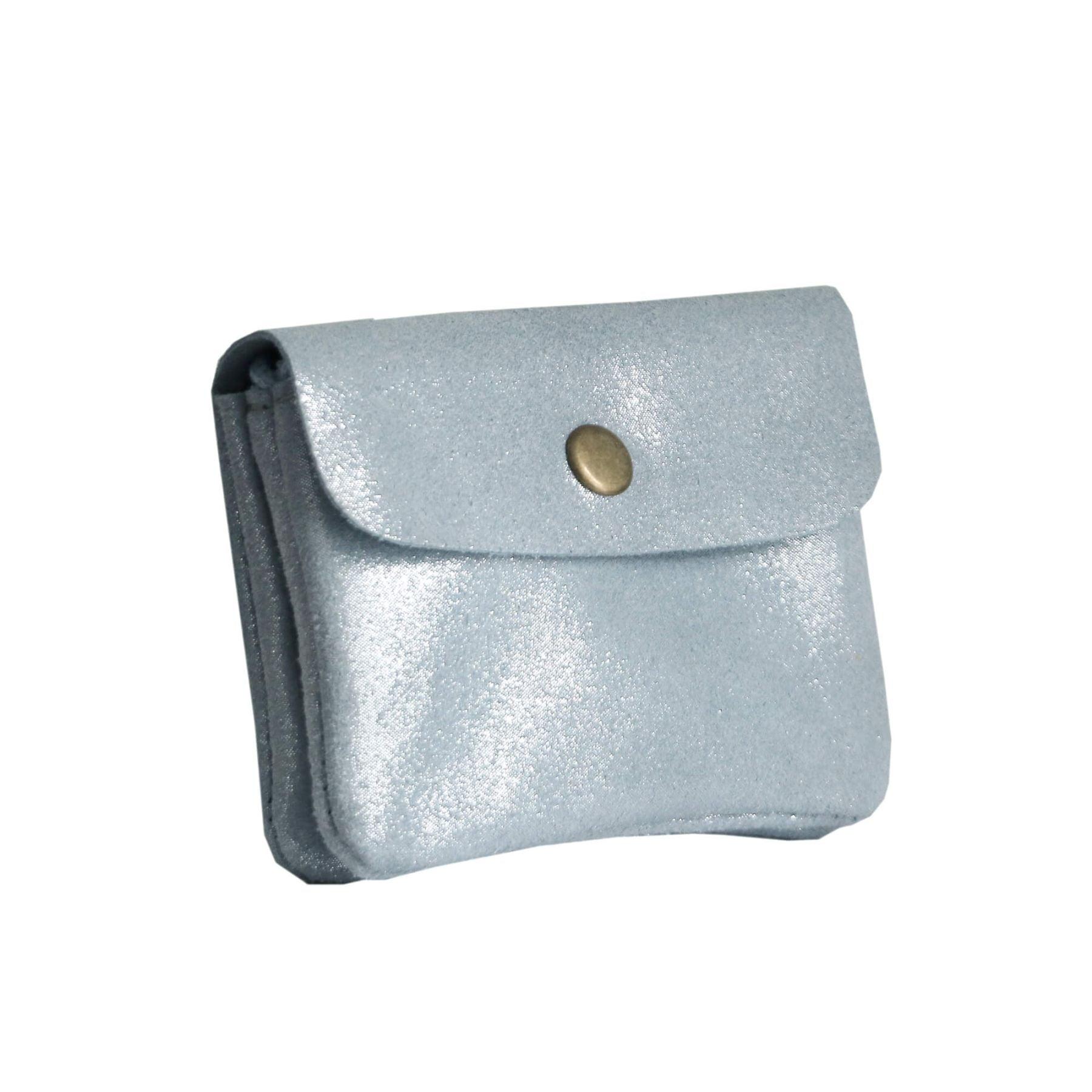 Made in Italy Petit Porte-Monnaie Cartes Format Court en Cuir Daim Irisé pour Femme Bleu Marine