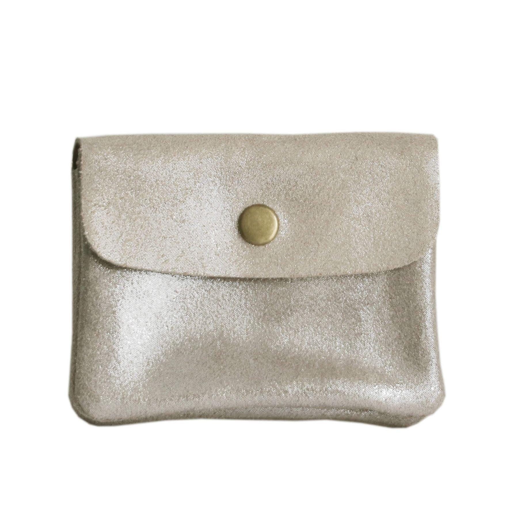 Made in Italy Petit Porte-Monnaie Cartes Format Court en Cuir Daim Irisé pour Femme Bleu Marine