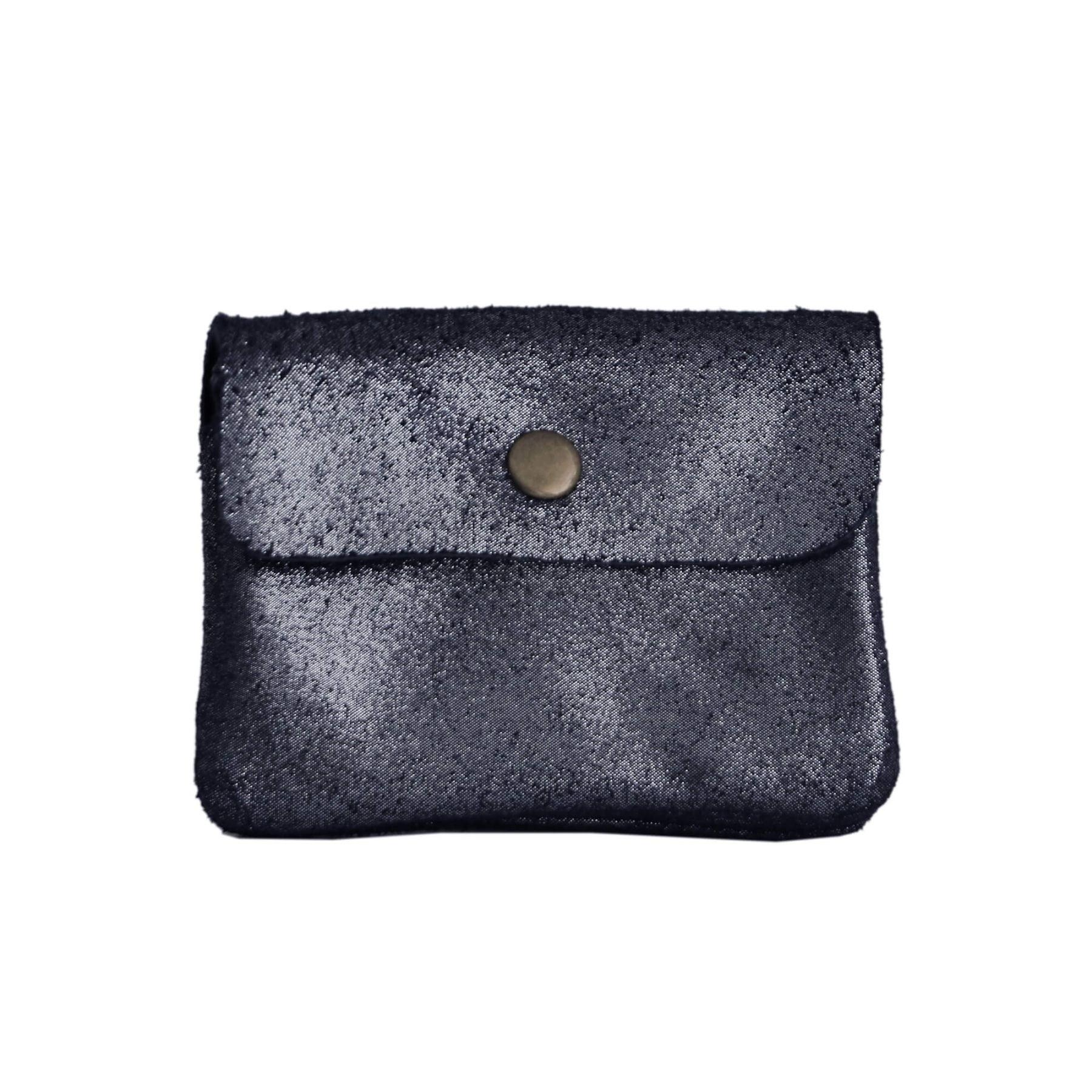 Made in Italy Petit Porte-Monnaie Cartes Format Court en Cuir Daim Irisé pour Femme Bleu Marine