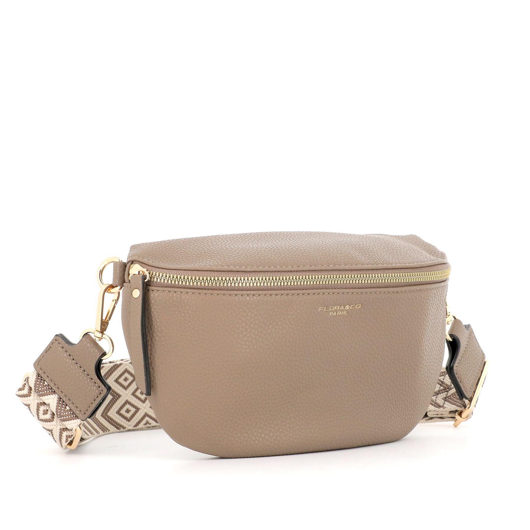 Flora & co Petit sac banane brodée similicuir grainé Taupe