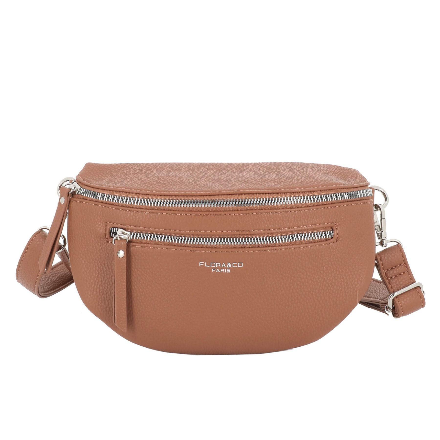 Flora & co Petit sac banane bandoulière multipoches Camel