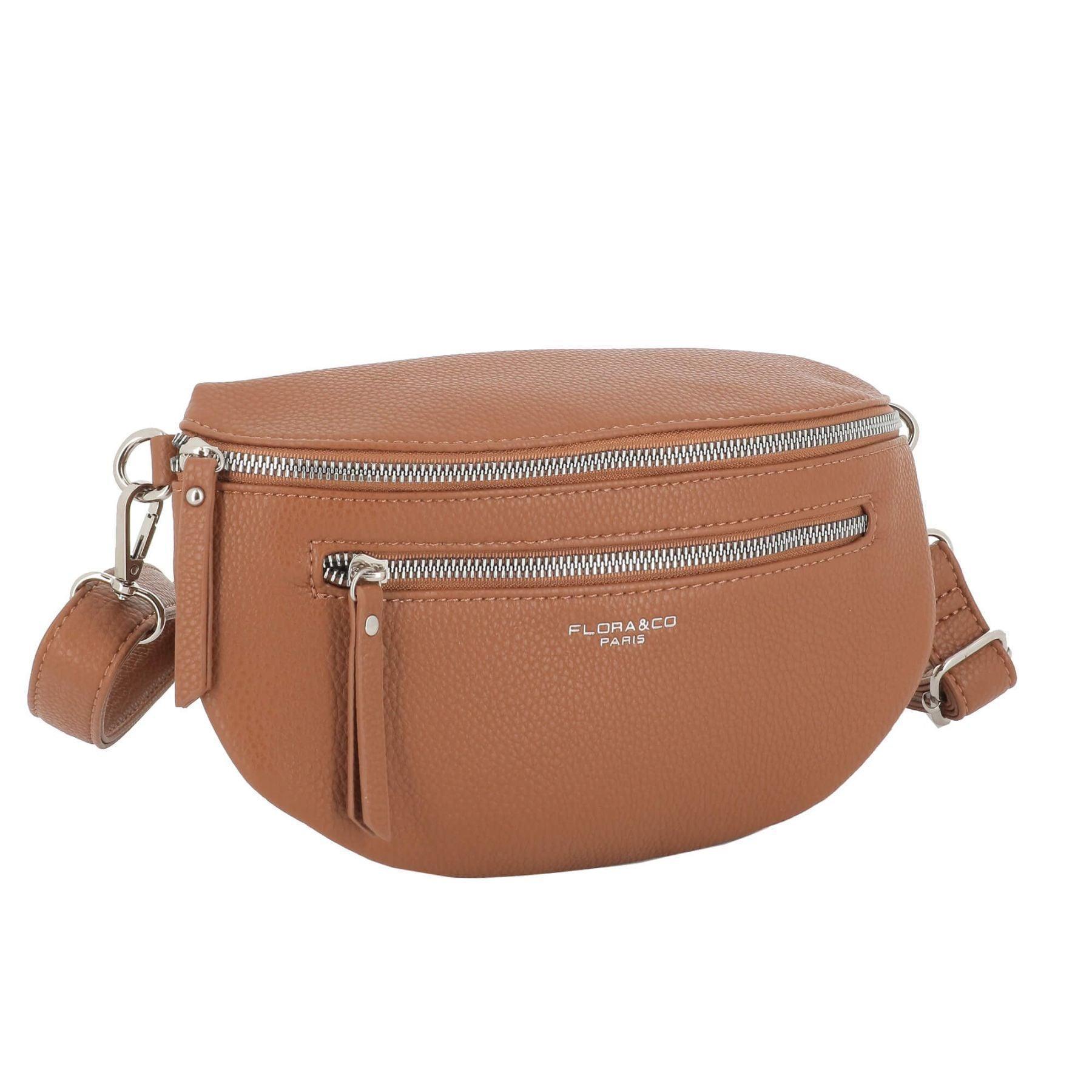 Flora & co Petit sac banane bandoulière multipoches Camel