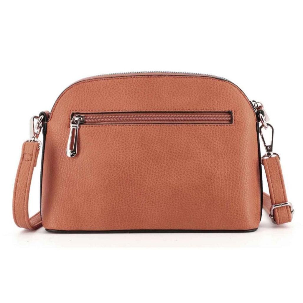 Flora & co Petit sac bandoulière arrondi multi-poches femme Camel