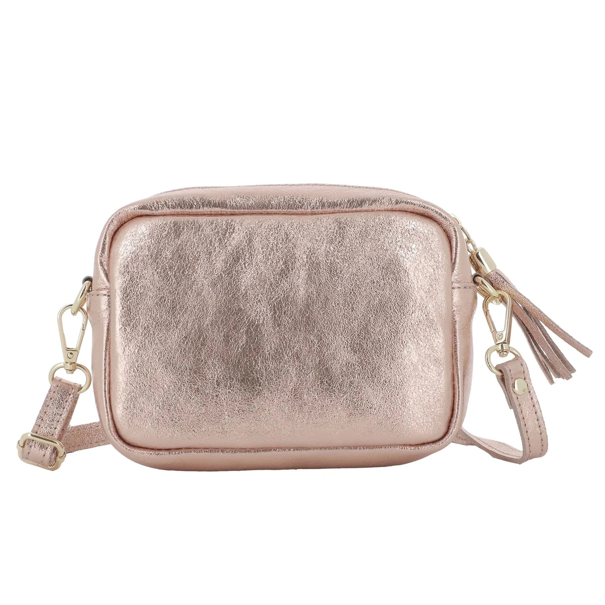 Vue 3 du Petit sac bandoulière carré cuir irisé Or Rose en Cuir couleur OR ROSE - Detail.