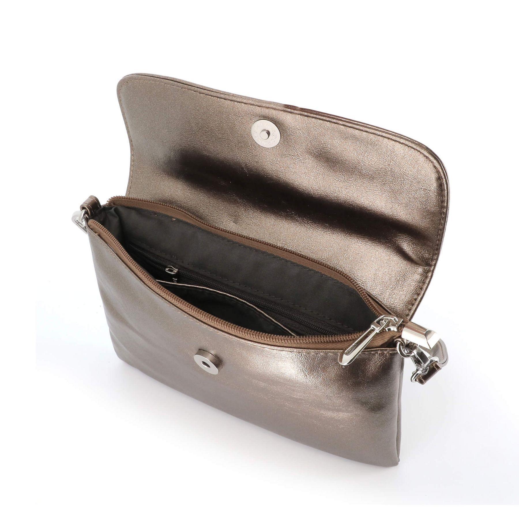 Flora & co Petit sac bandoulière pochette lanière irisé Taupe Métal