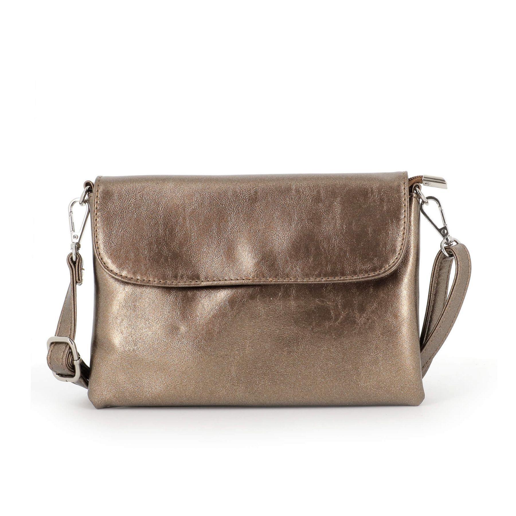 Flora & co Petit sac bandoulière pochette lanière irisé Taupe Métal