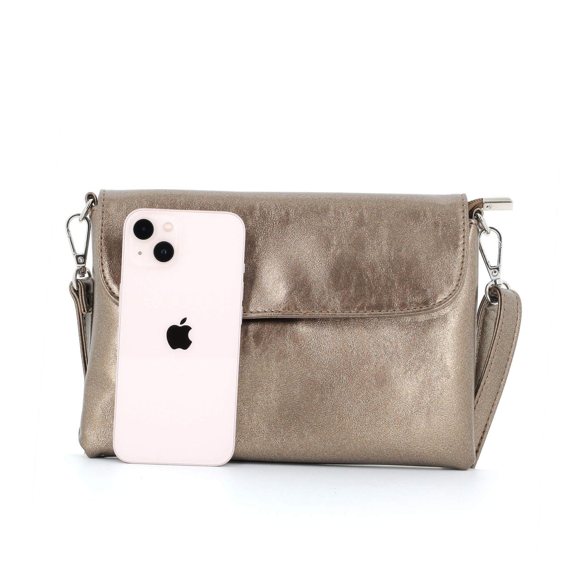 Flora & co Petit sac bandoulière pochette lanière irisé Taupe Métal