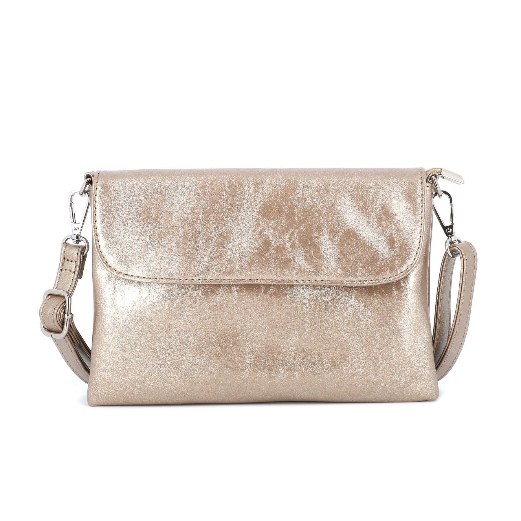 Flora & co Petit sac bandoulière pochette lanière irisé Taupe Métal