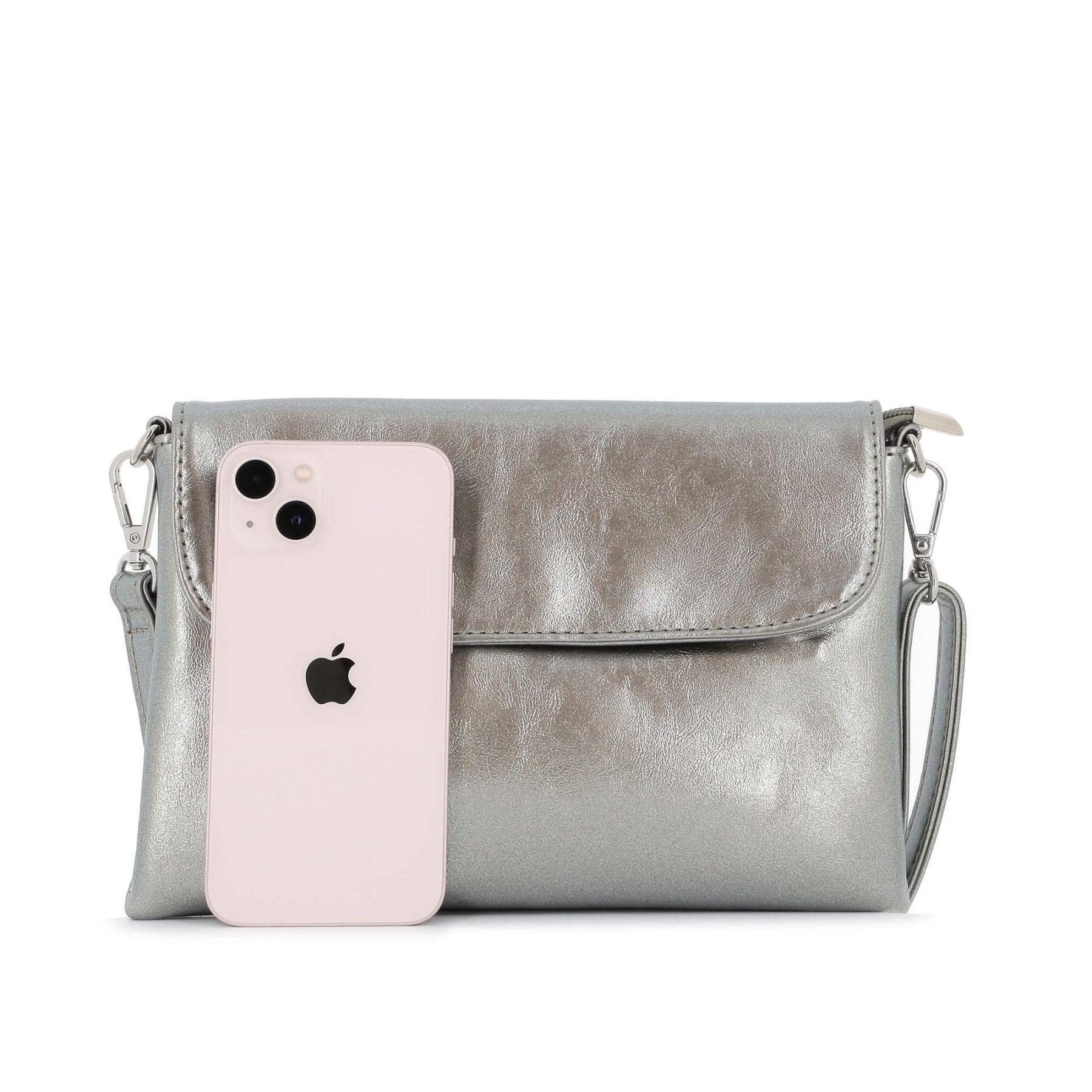 Flora & co Petit sac bandoulière pochette lanière irisé Taupe Métal