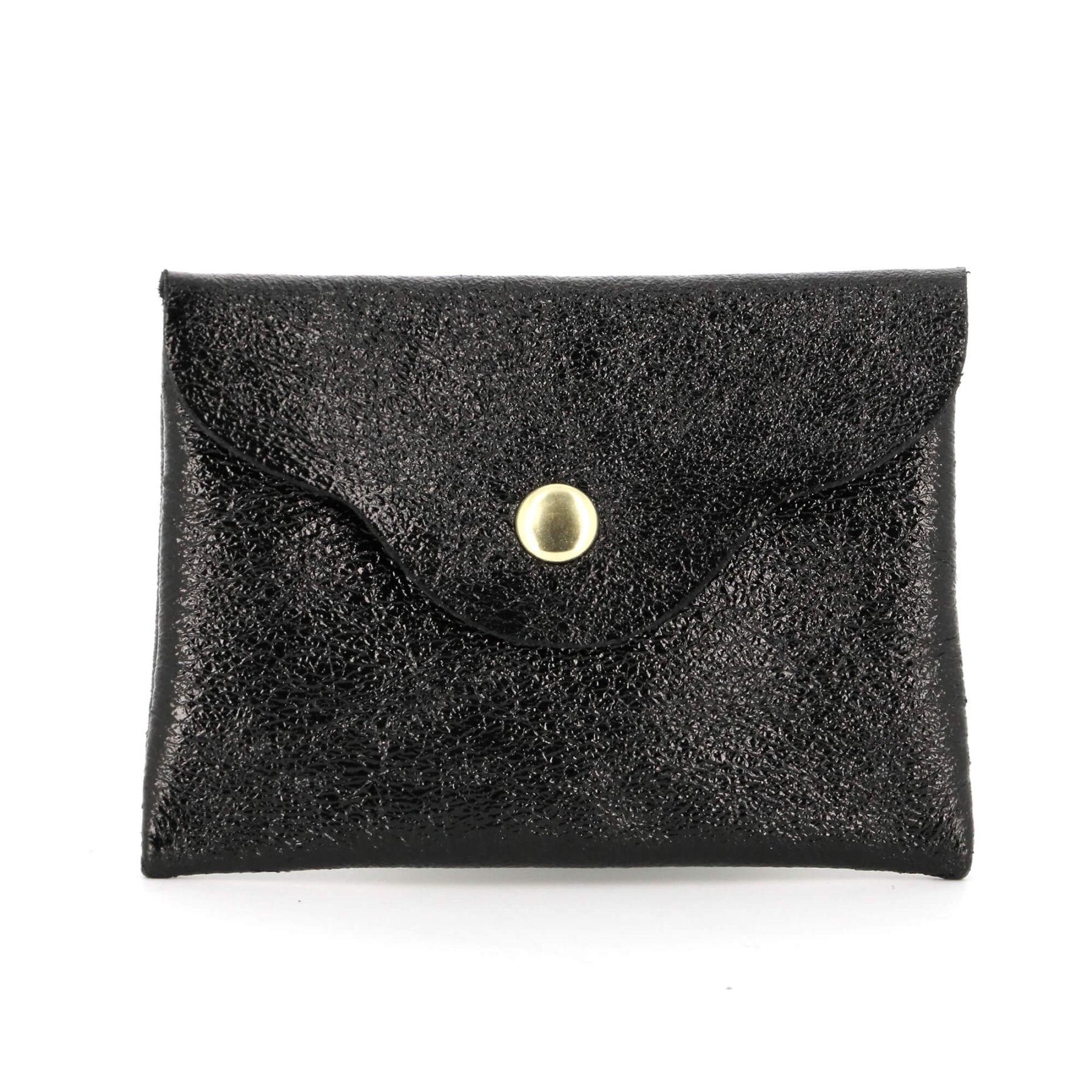 Made in Italy Petit Sac De Rangement Cuir Irisé Femme Ultra Fin Noir