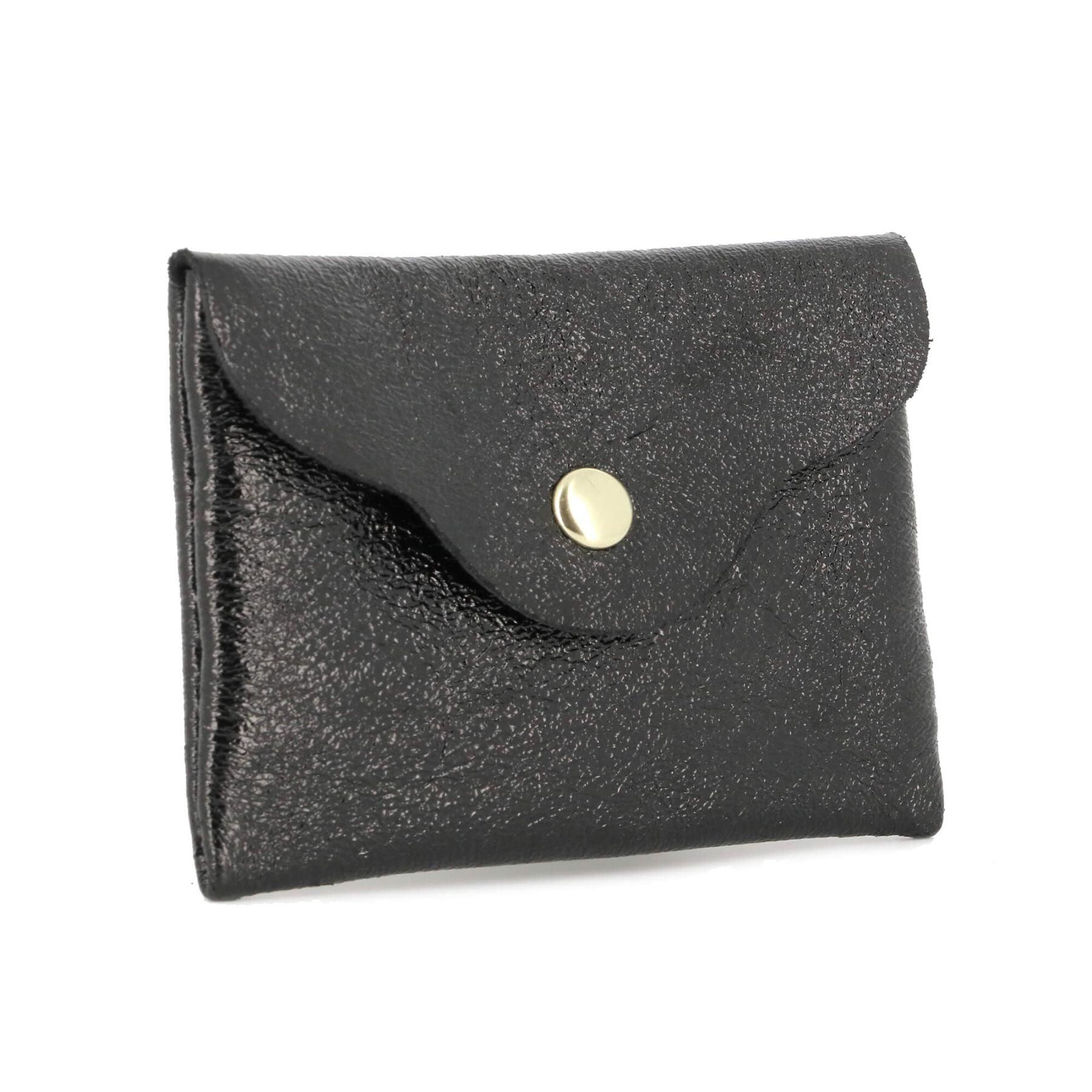 Made in Italy Petit Sac De Rangement Cuir Irisé Femme Ultra Fin Noir