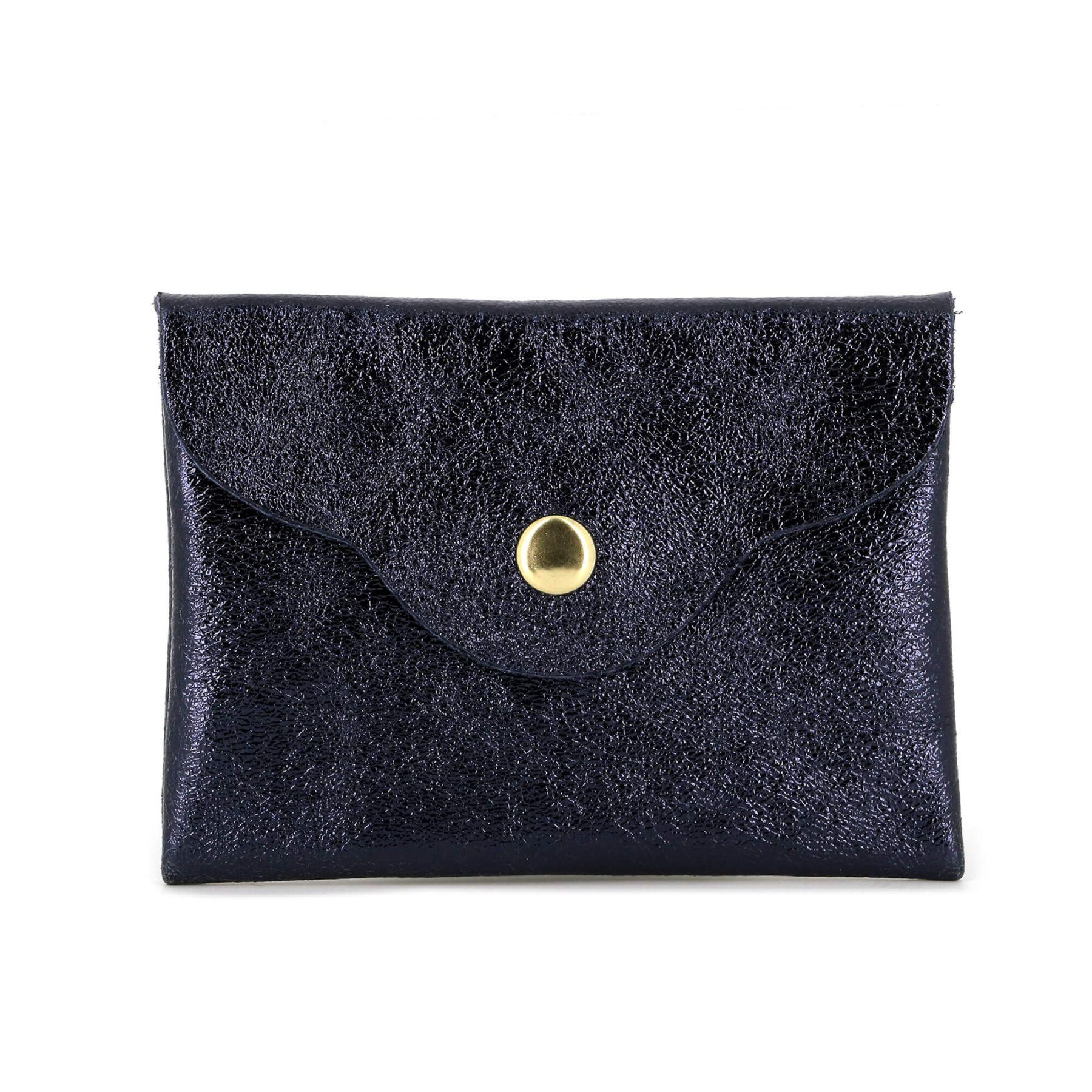 Made in Italy Petit Sac De Rangement Cuir Irisé Femme Ultra Fin Bleu Marine