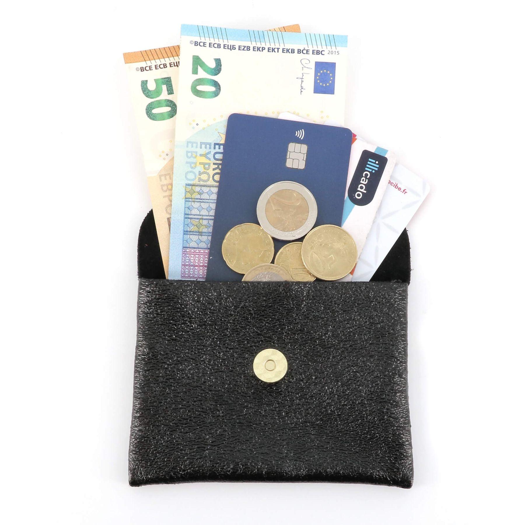 Made in Italy Petit Sac De Rangement Cuir Irisé Femme Ultra Fin Noir