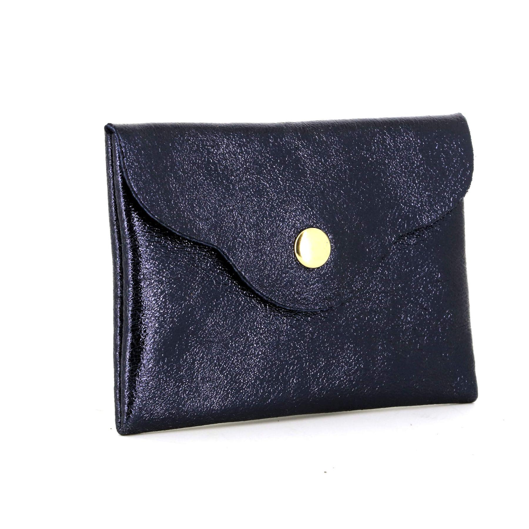 Made in Italy Petit Sac De Rangement Cuir Irisé Femme Ultra Fin Bleu Marine