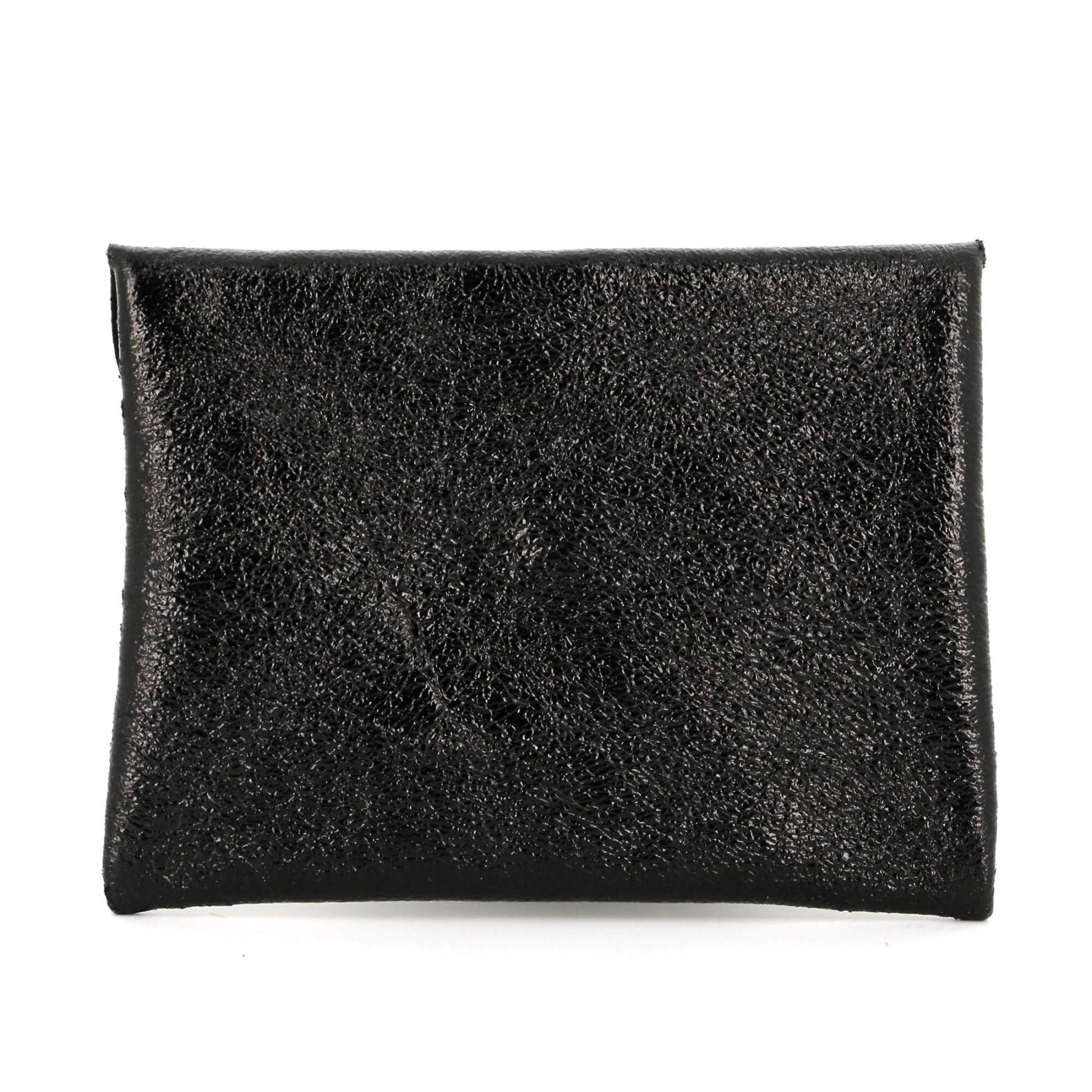 Made in Italy Petit Sac De Rangement Cuir Irisé Femme Ultra Fin Noir