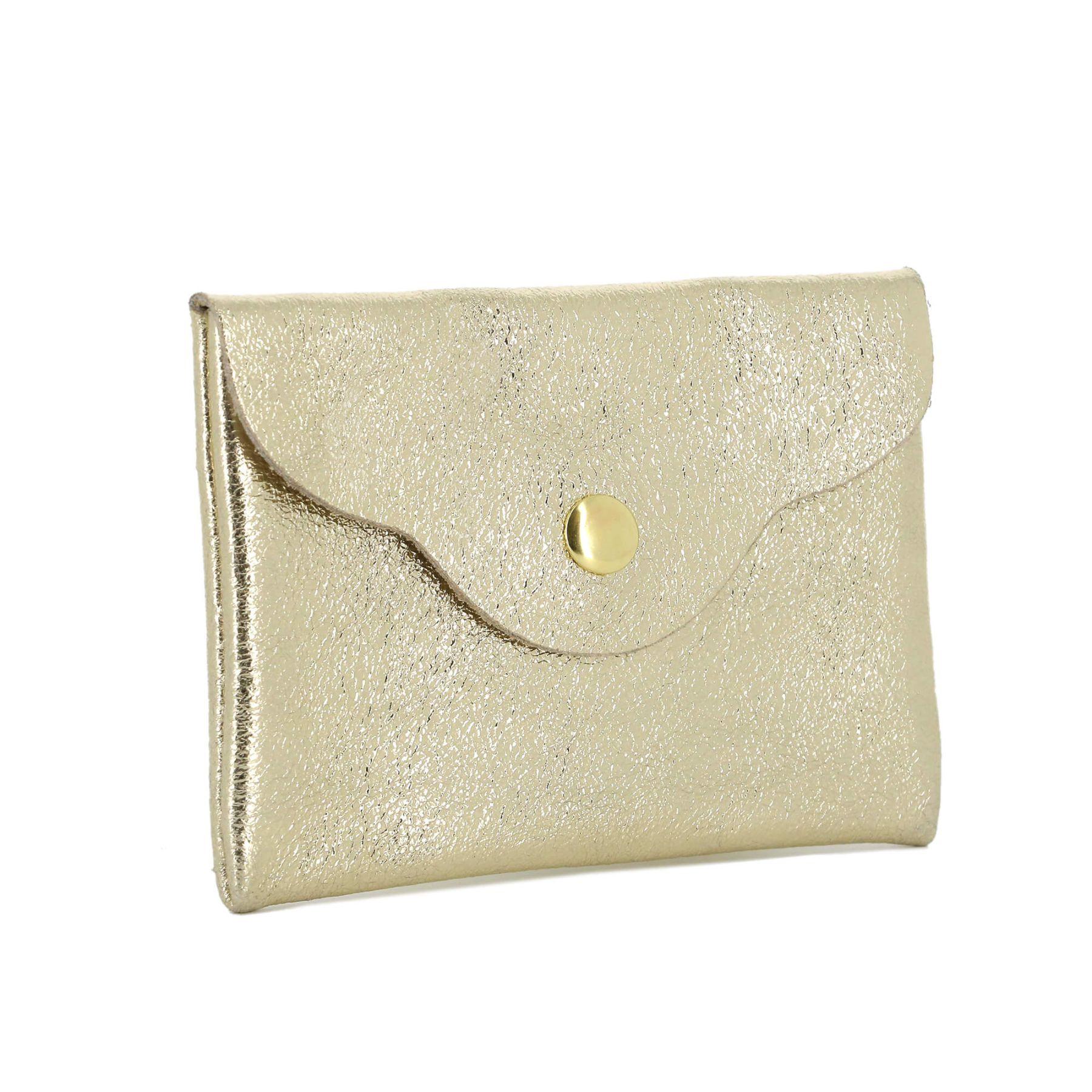 Made in Italy Petit Sac De Rangement Cuir Irisé Femme Ultra Fin Dore