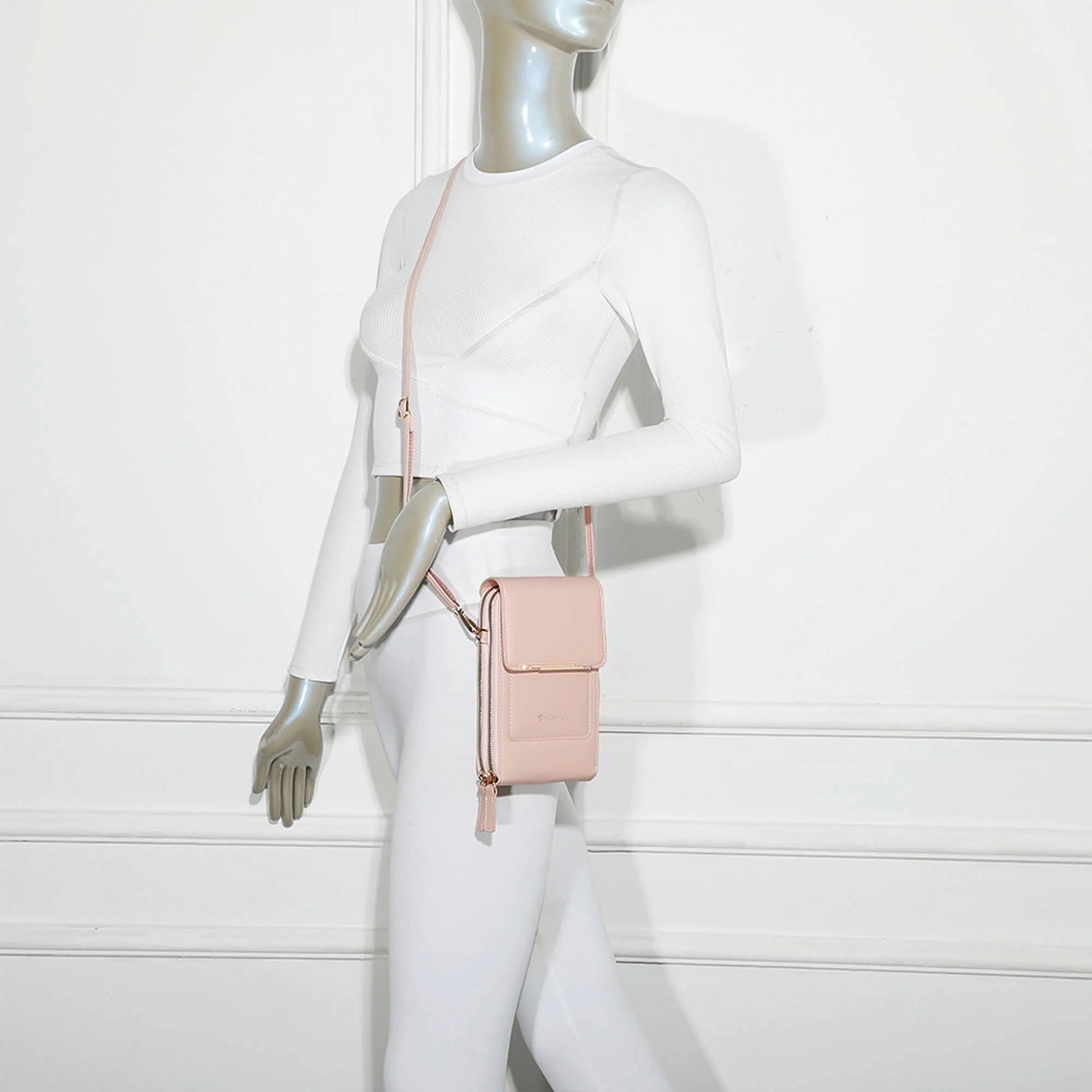 Vue 2 du Pochette bandoulière femme smartphone rose en Synthétique couleur ROSE - Détail.