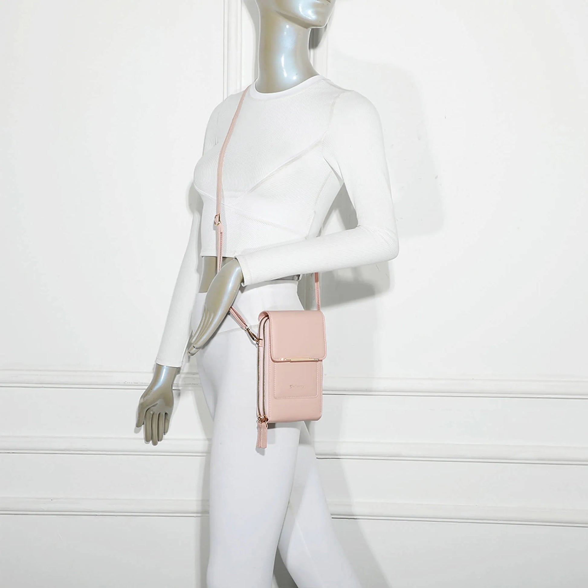 Vue 2 du Pochette bandoulière femme smartphone rose en Synthétique couleur ROSE - Détail.