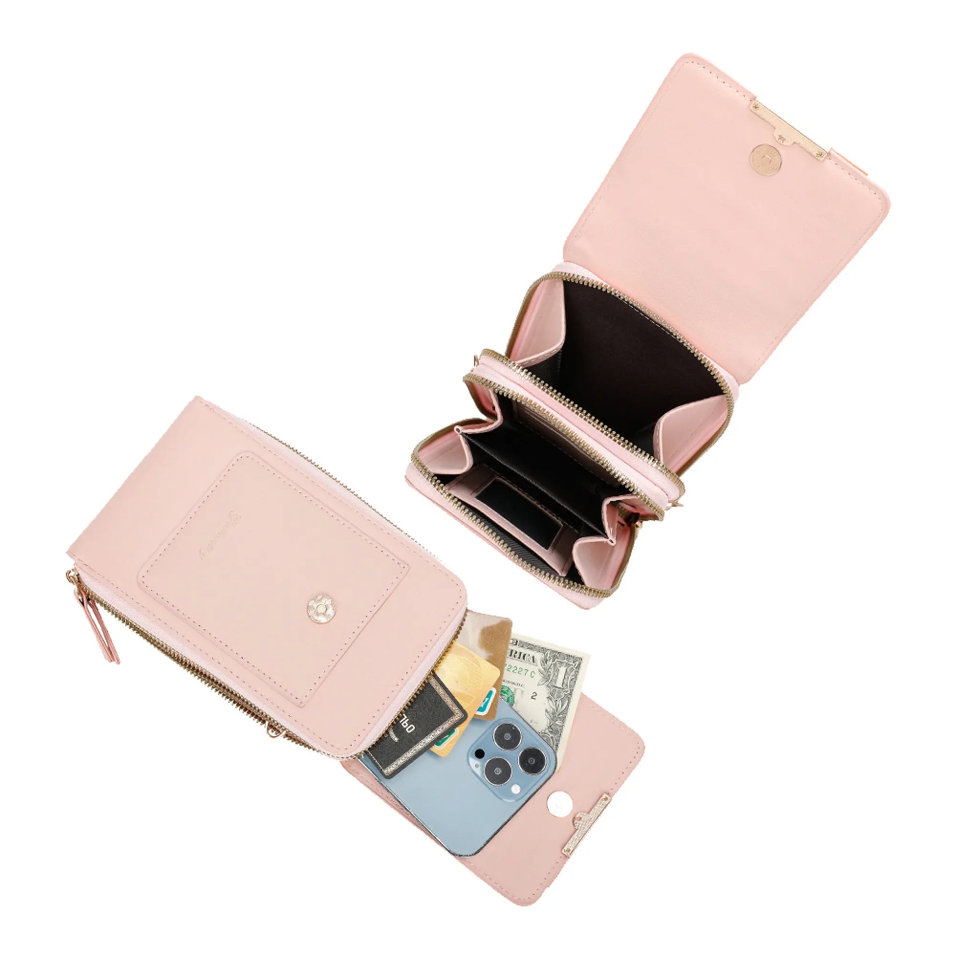 Vue 5 du Pochette bandoulière femme smartphone rose en Synthétique couleur ROSE - Détail.