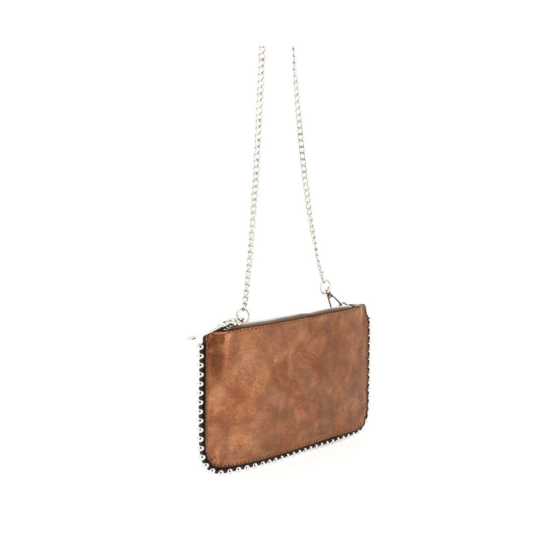 Flora & co pochette chaînette femme à bille daim brillant Marron