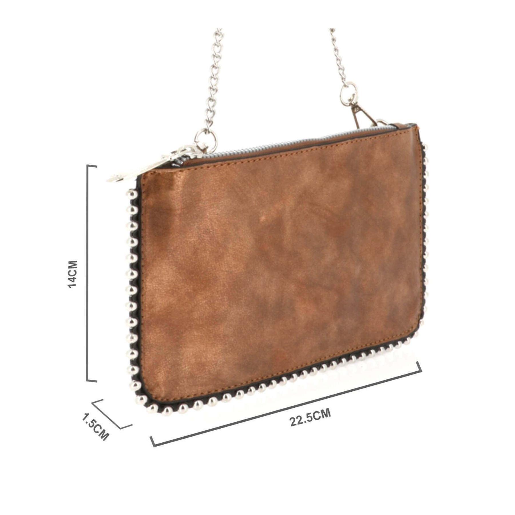 Flora & co pochette chaînette femme à bille daim brillant Marron