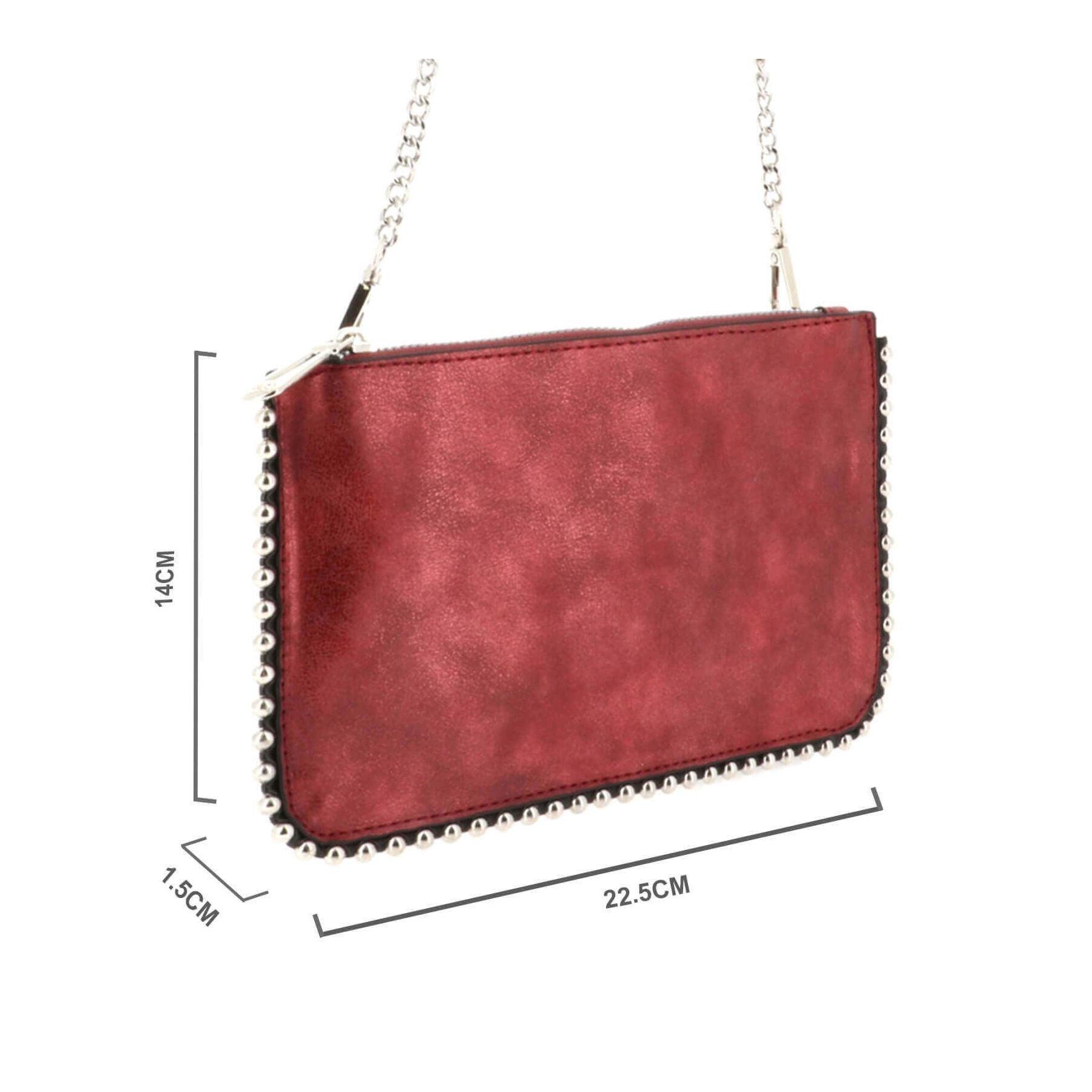 Flora & co pochette chaînette femme à bille daim brillant Bordeaux