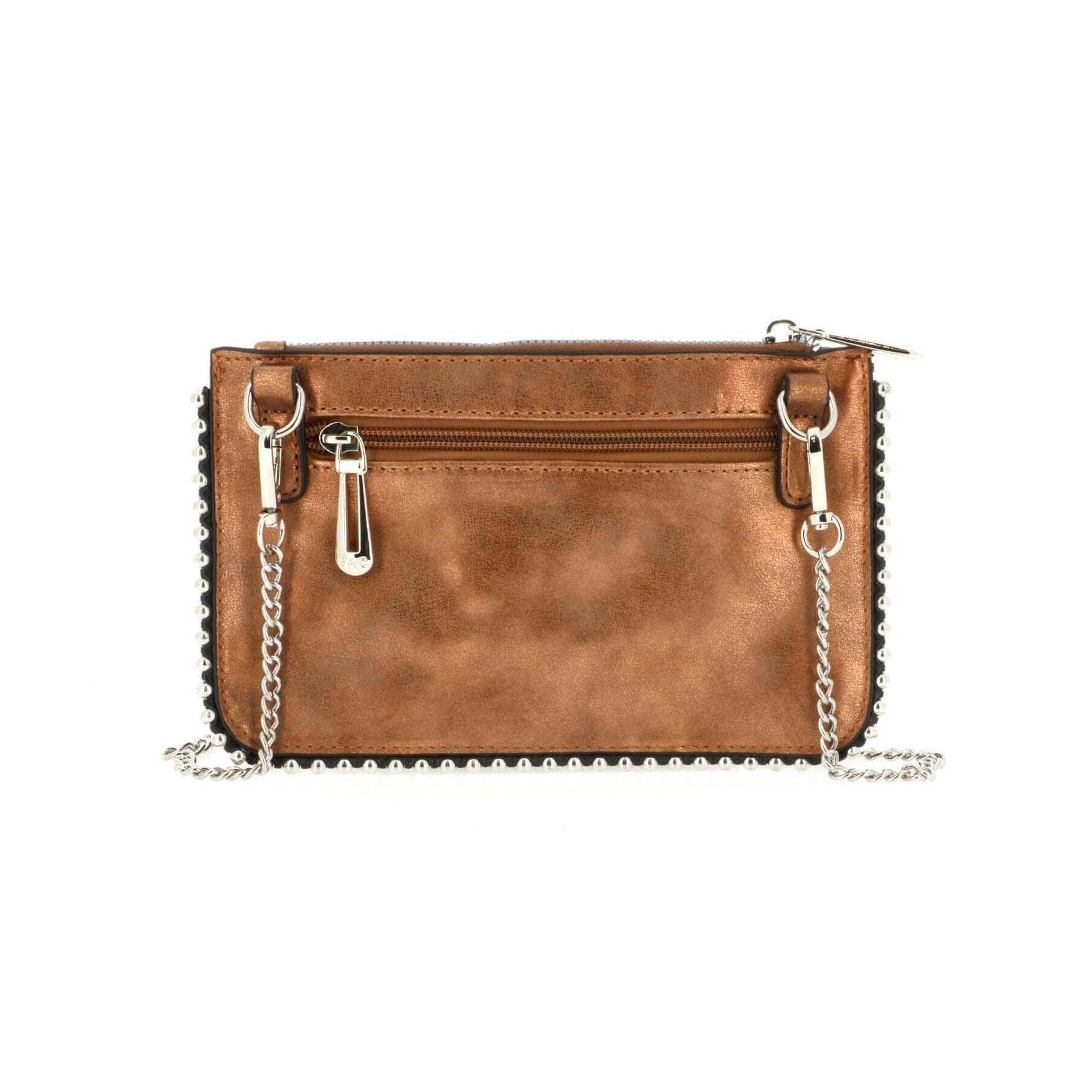 Flora & co pochette chaînette femme à bille daim brillant Marron