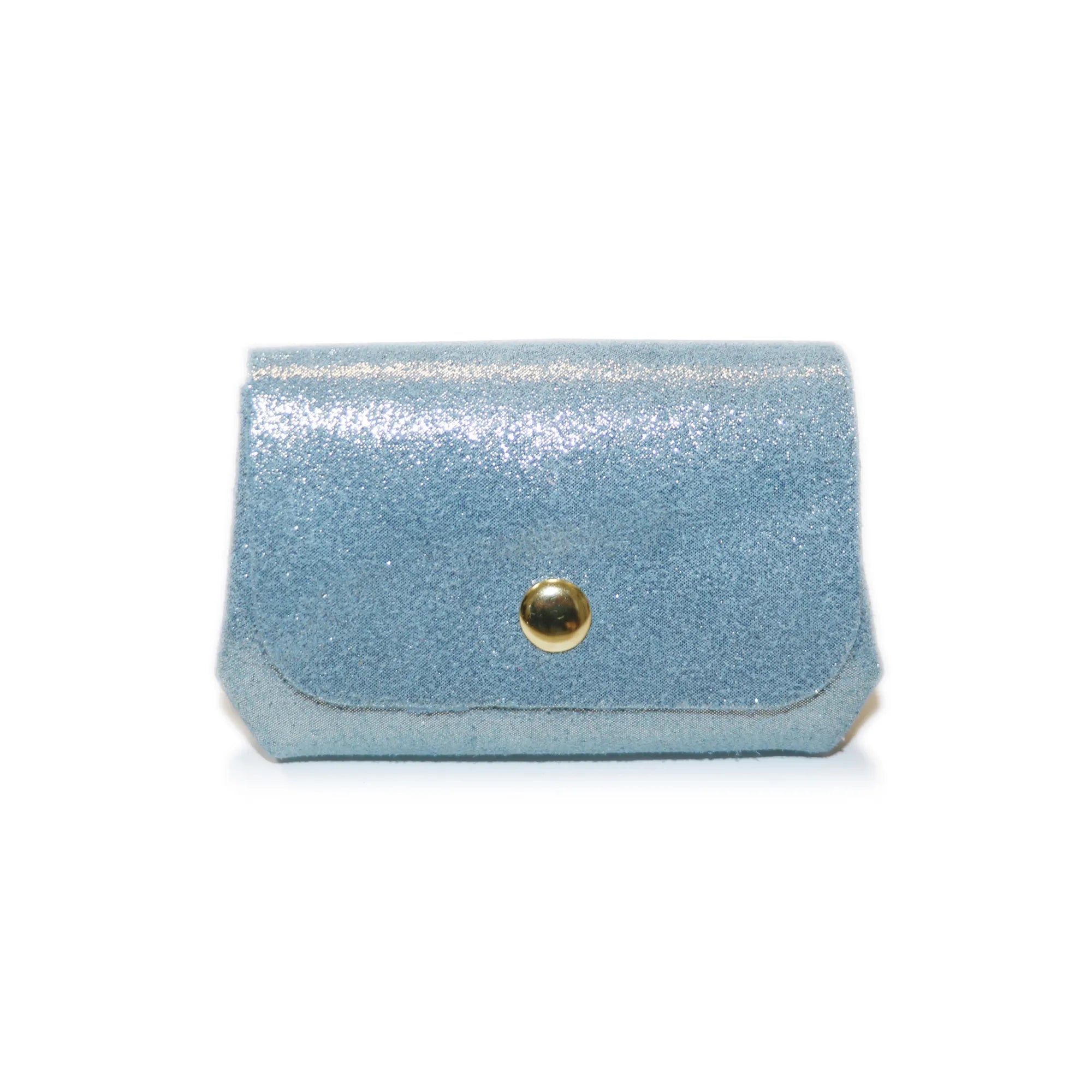 Vue principale du Porte-monnaie bourse cuir daim irisé 04P Bleu Clair en Cuir couleur BLEU CLAIR.