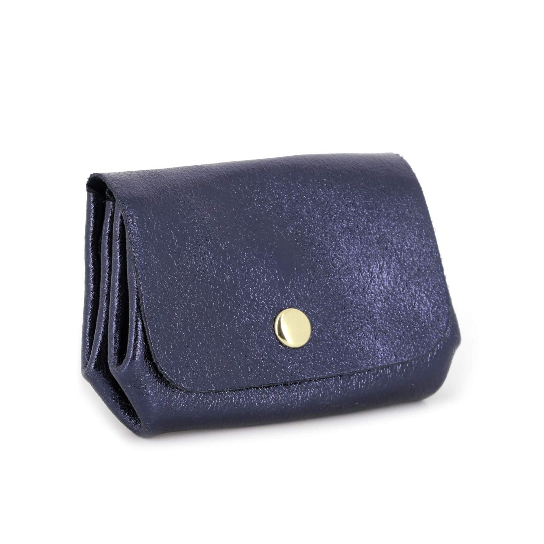 Made in Italy Porte-Monnaie Cartes 3 Couches Cuir Véritable Irisé Pour Femme Bleu Marine