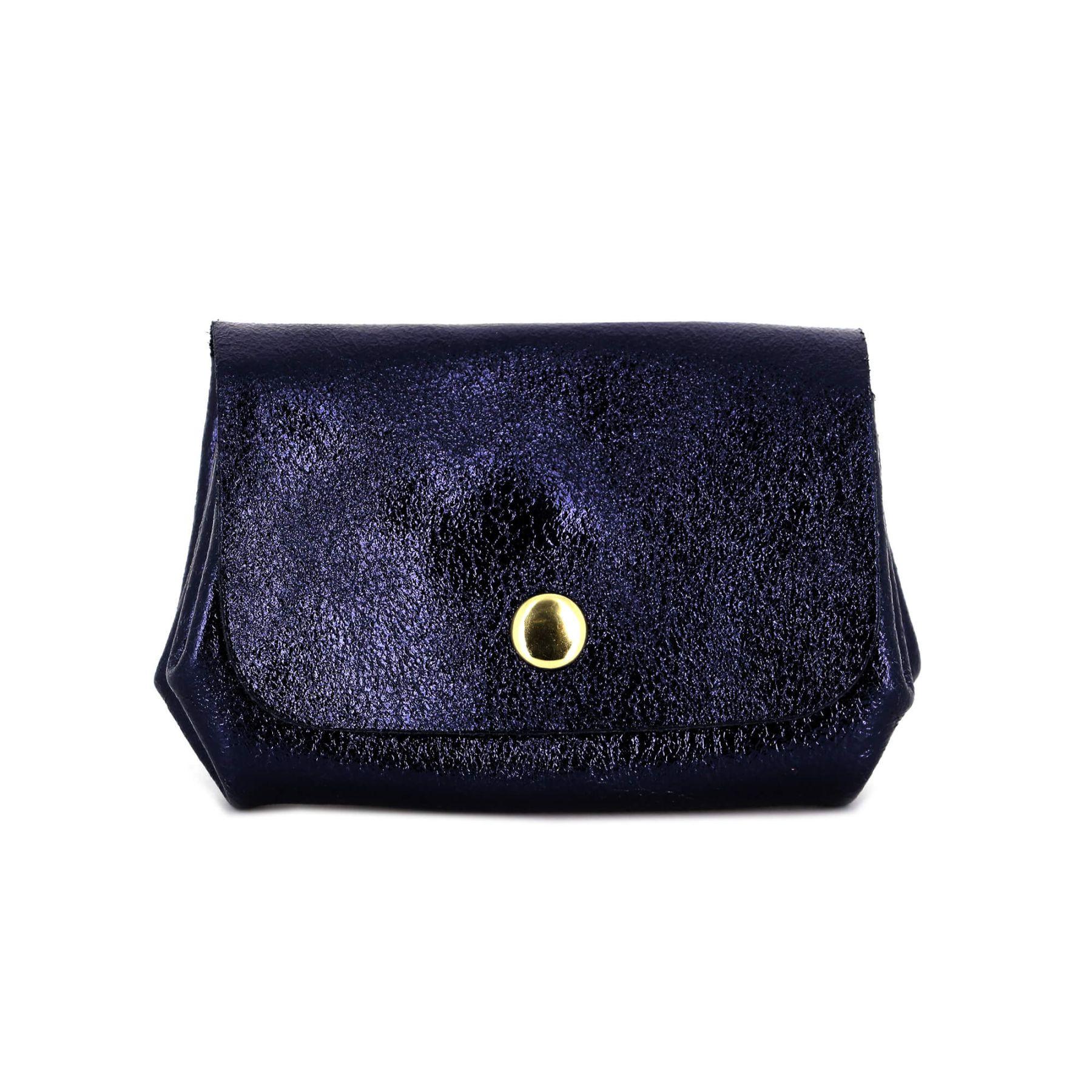 Made in Italy Porte-Monnaie Cartes 3 Couches Cuir Véritable Irisé Pour Femme Bleu Marine