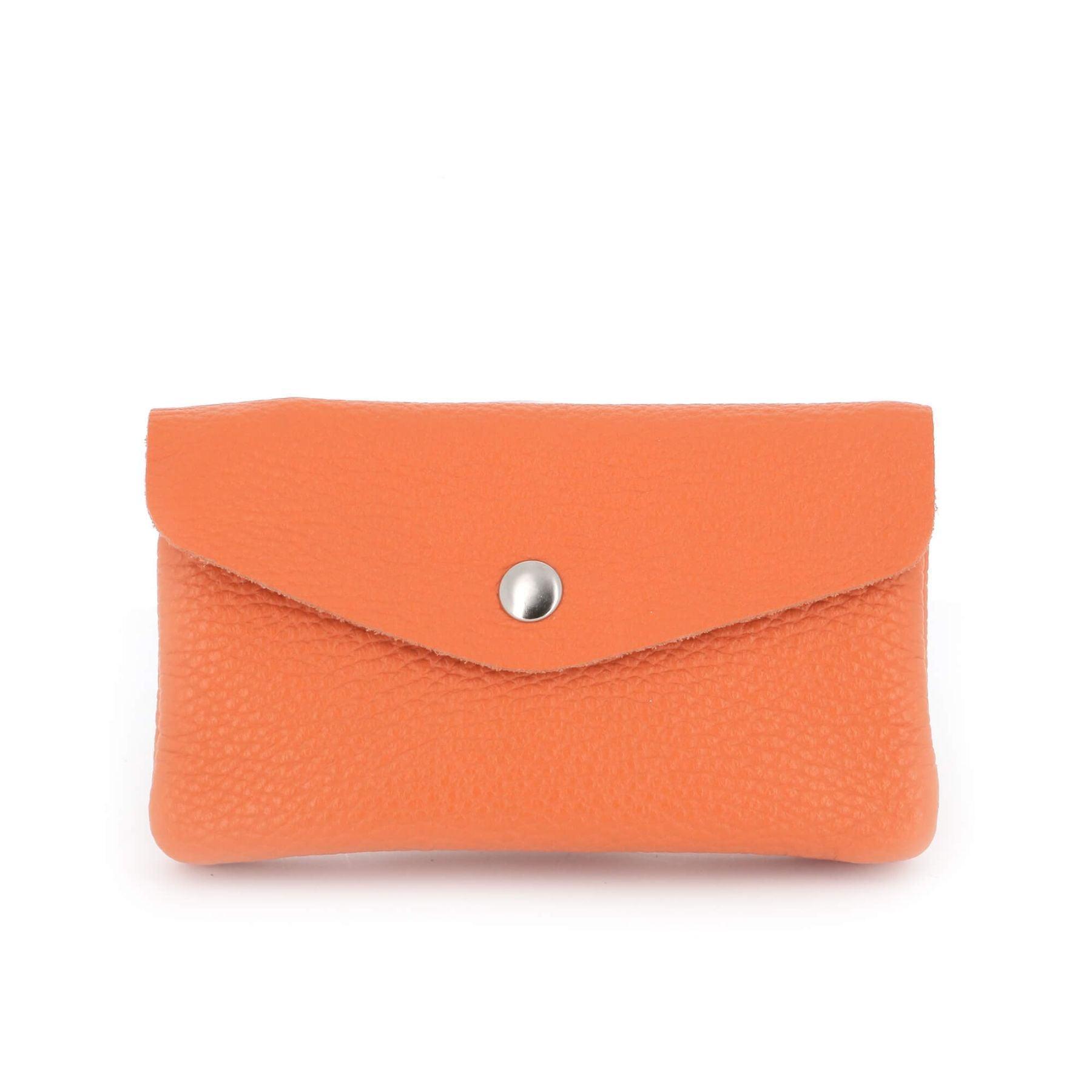 Made in Italy Porte-Monnaie Cartes Cuir Grainé Orange