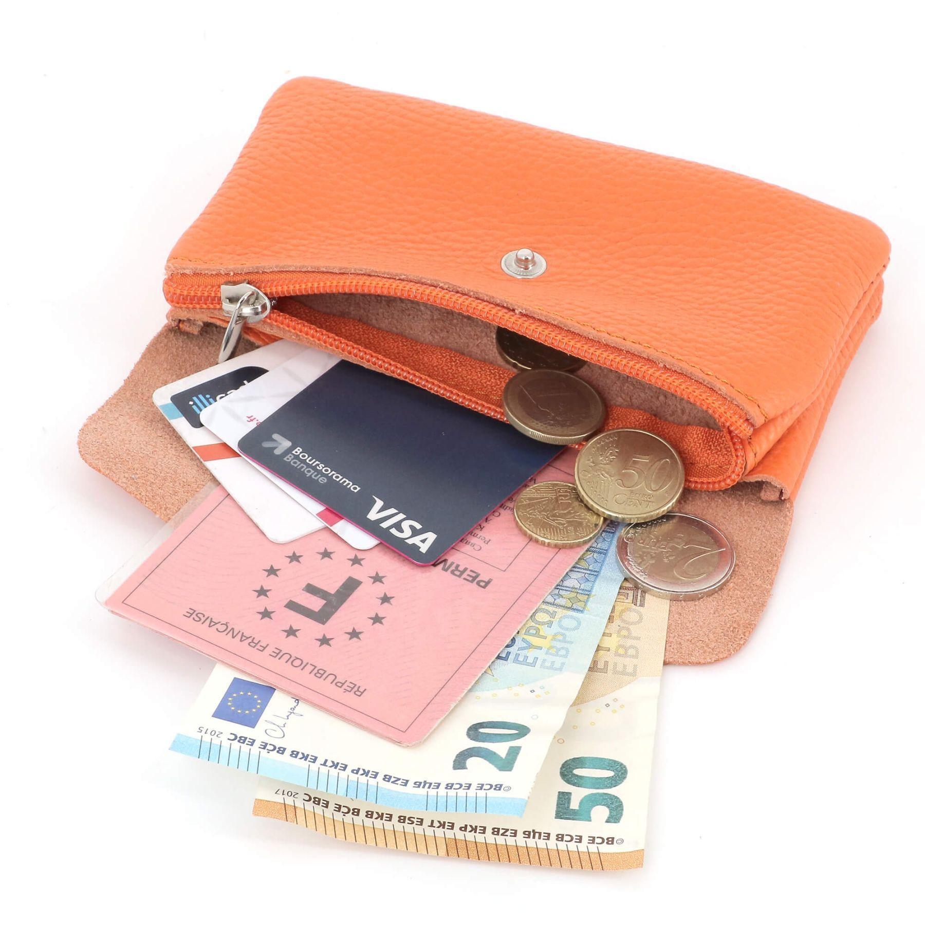 Made in Italy Porte-Monnaie Cartes Cuir Grainé Orange