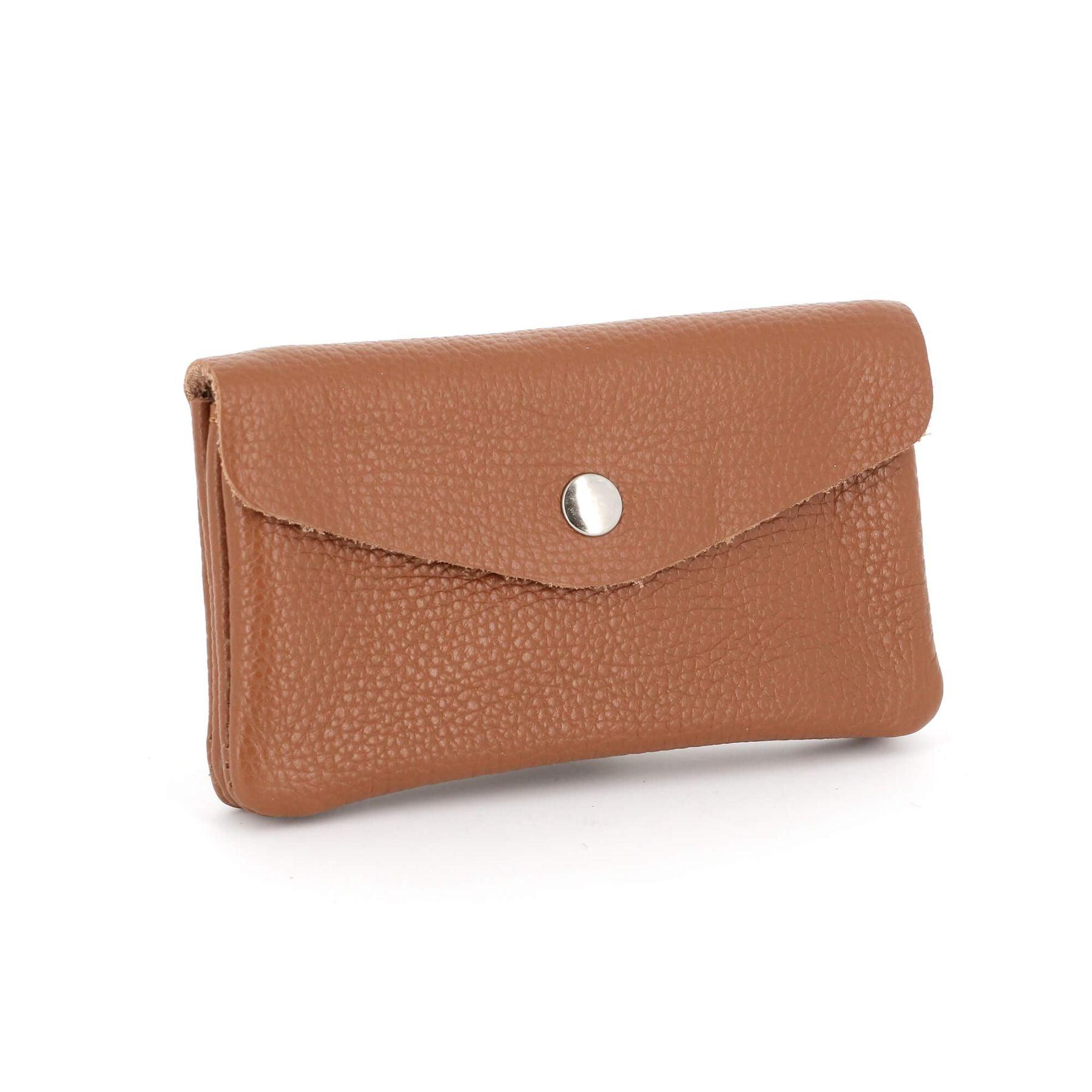 Made in Italy Porte-Monnaie Cartes Cuir Grainé Camel